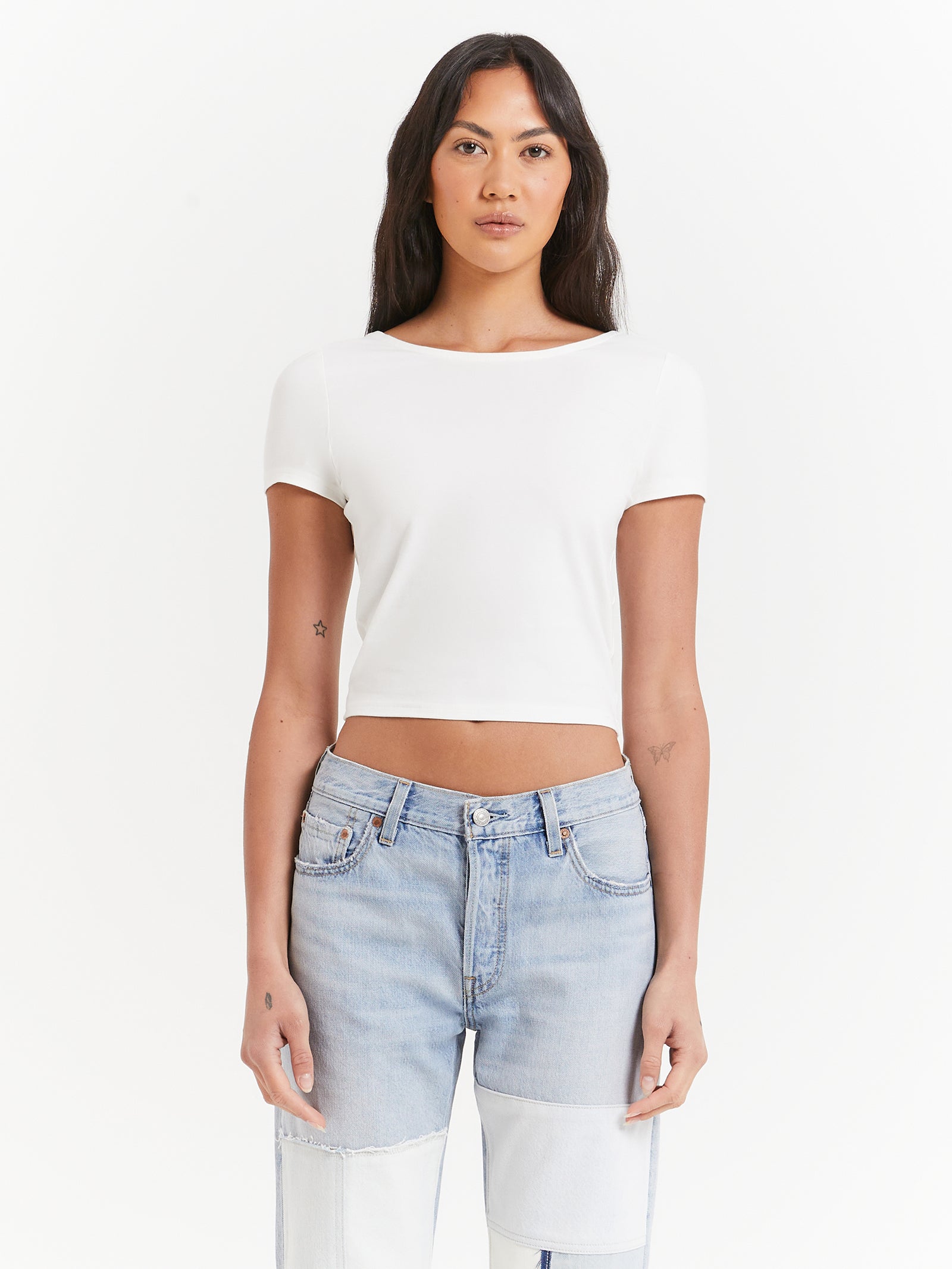 Allegra Scoop Back T-Shirt in Off White