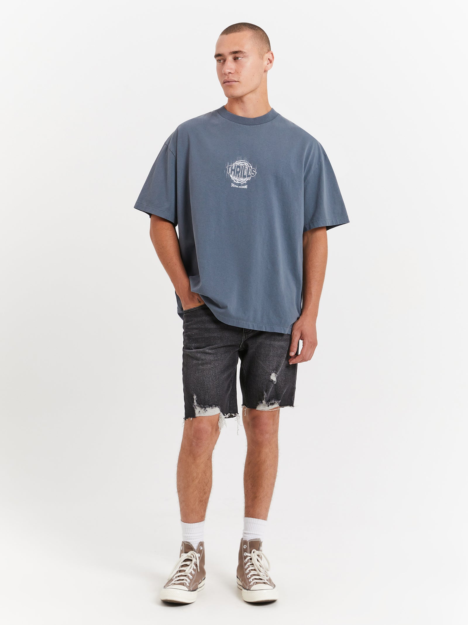 Spectral Static Box Fit Oversized T-Shirt in Dark Slate