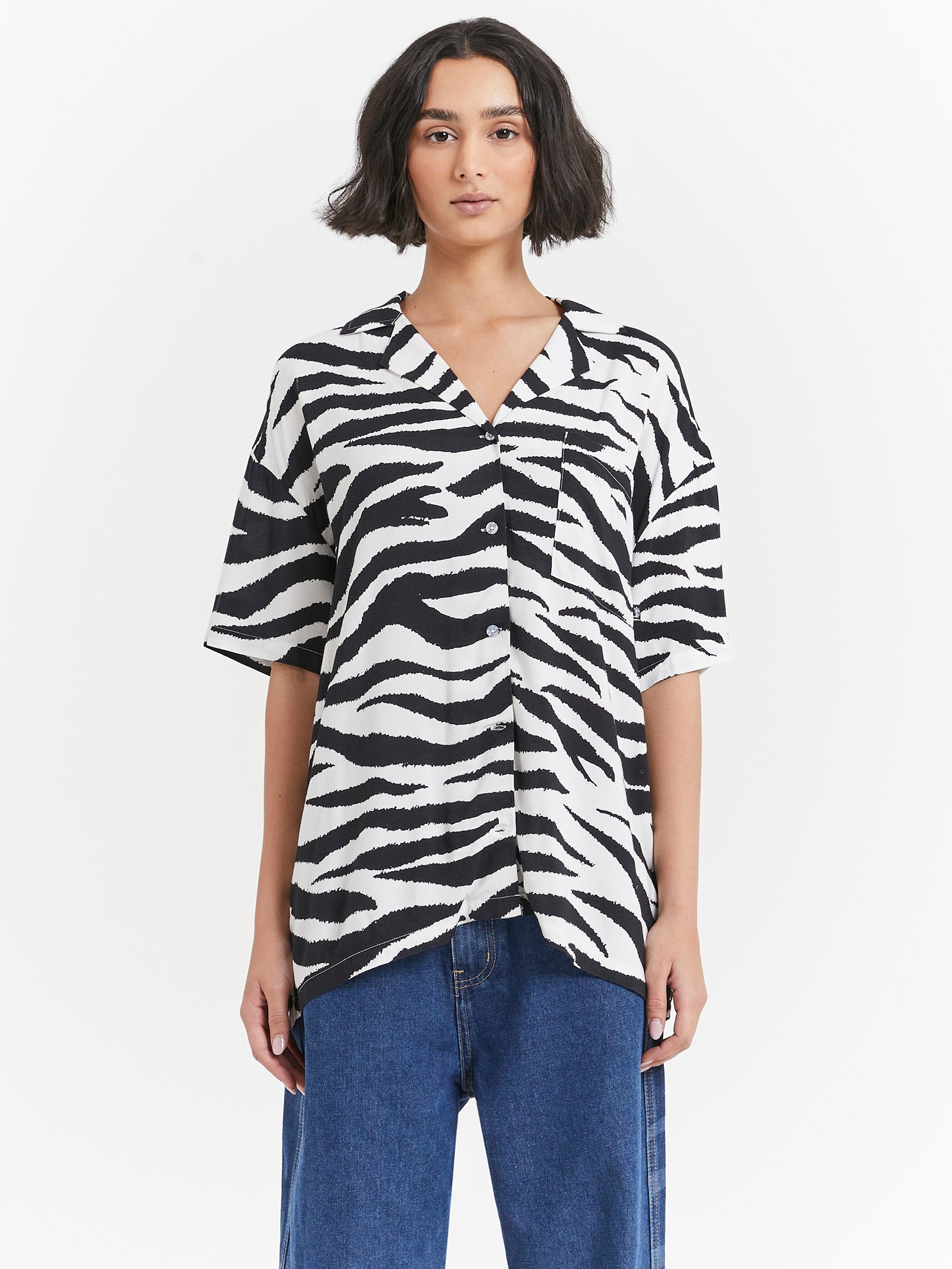 Zebra Oversized Shirt in White & Black