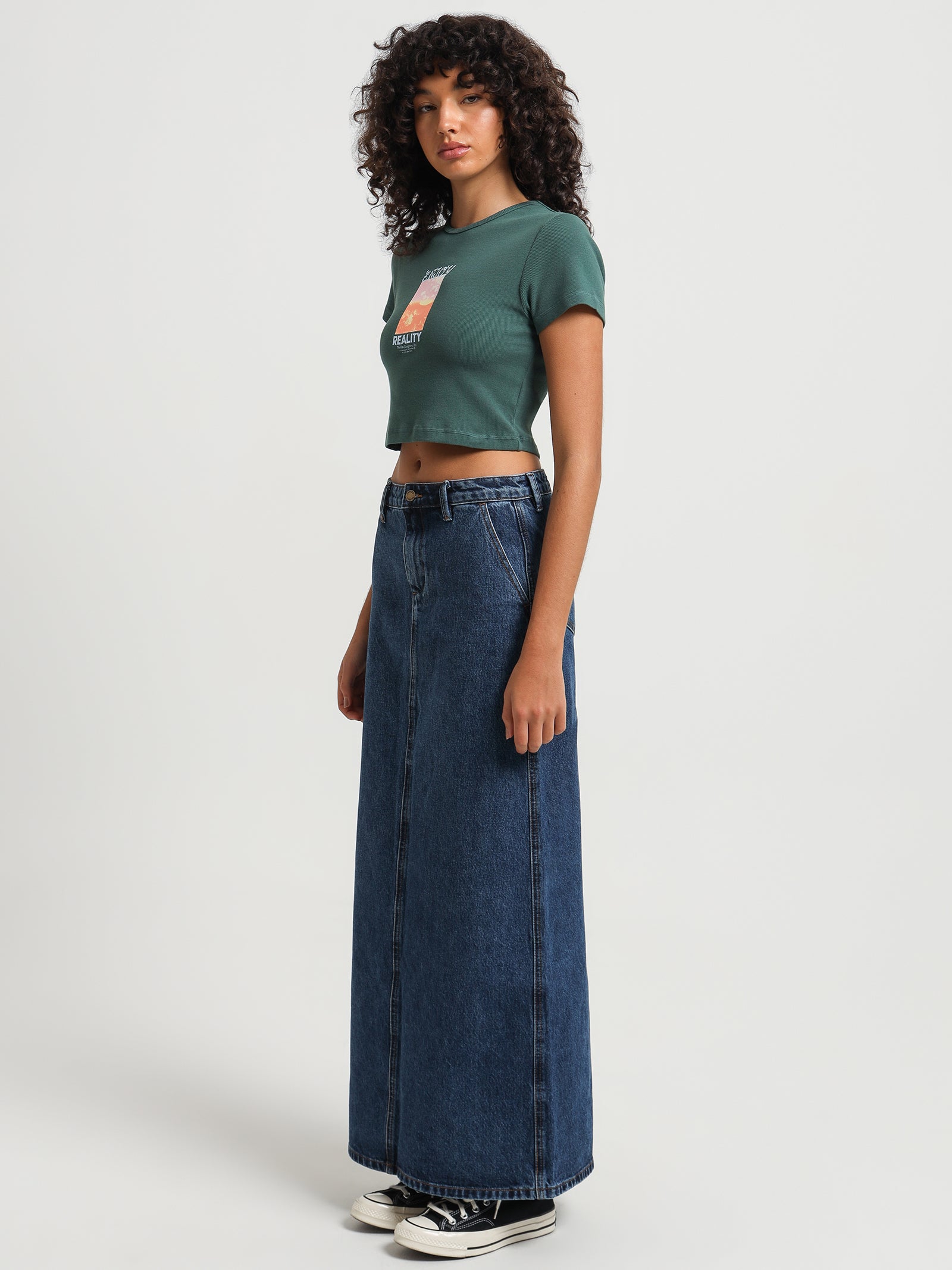 Farrah Maxi Skirt in Worn in Blue