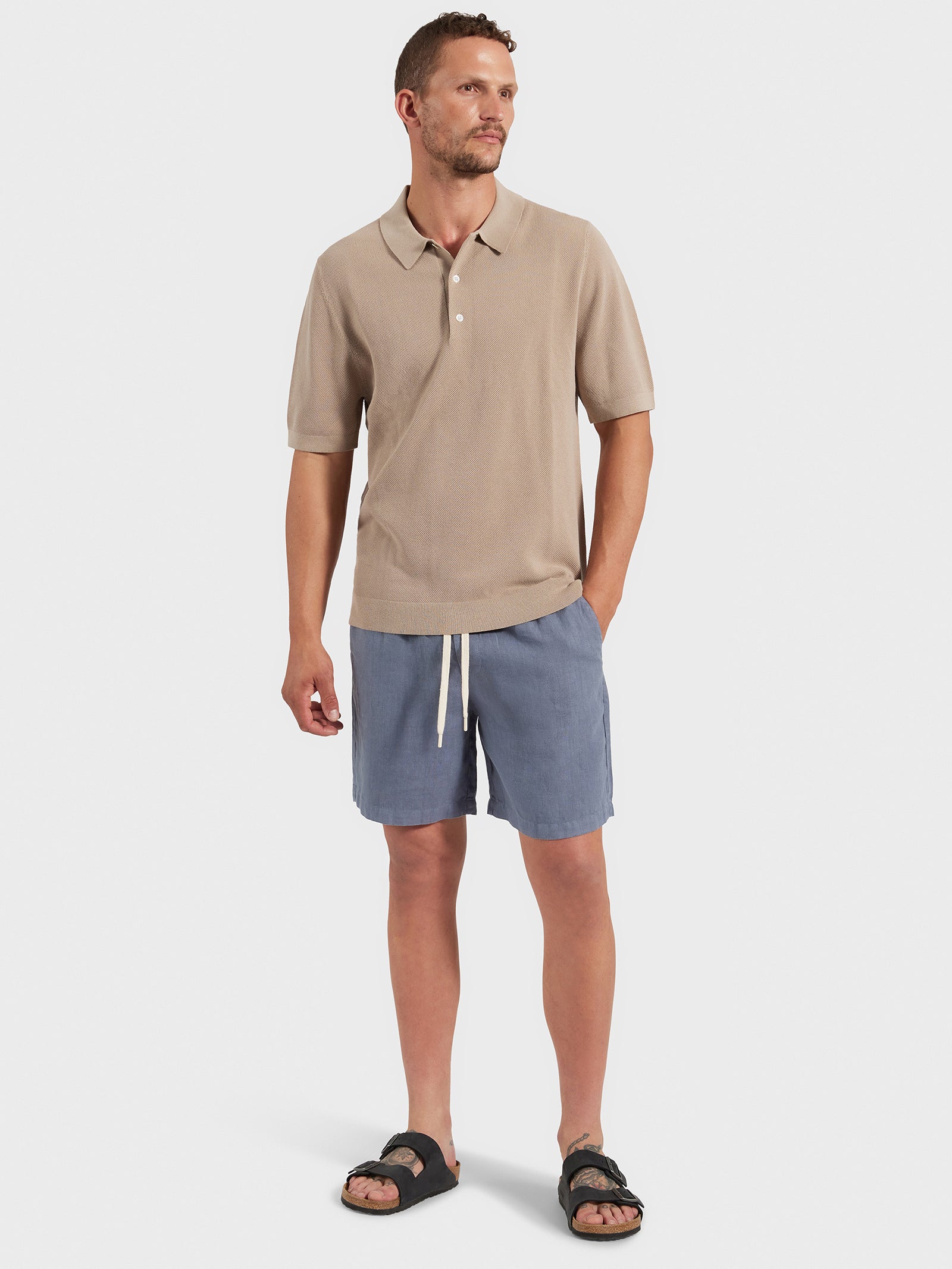 Riley Knit Polo in Warm Sand