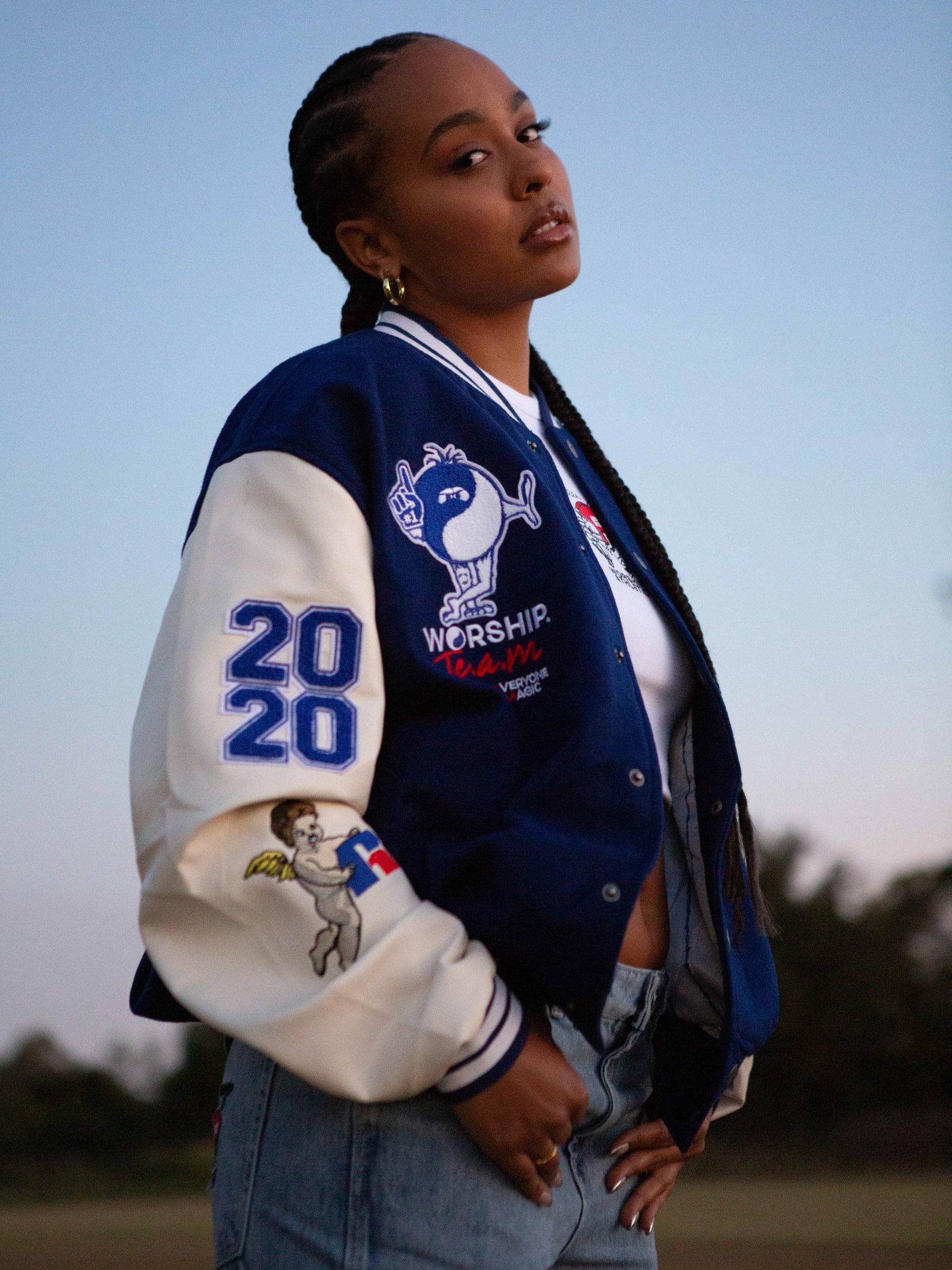 Russell Athletic Team Spirit Letterman Jacket in Levitation Blue & White