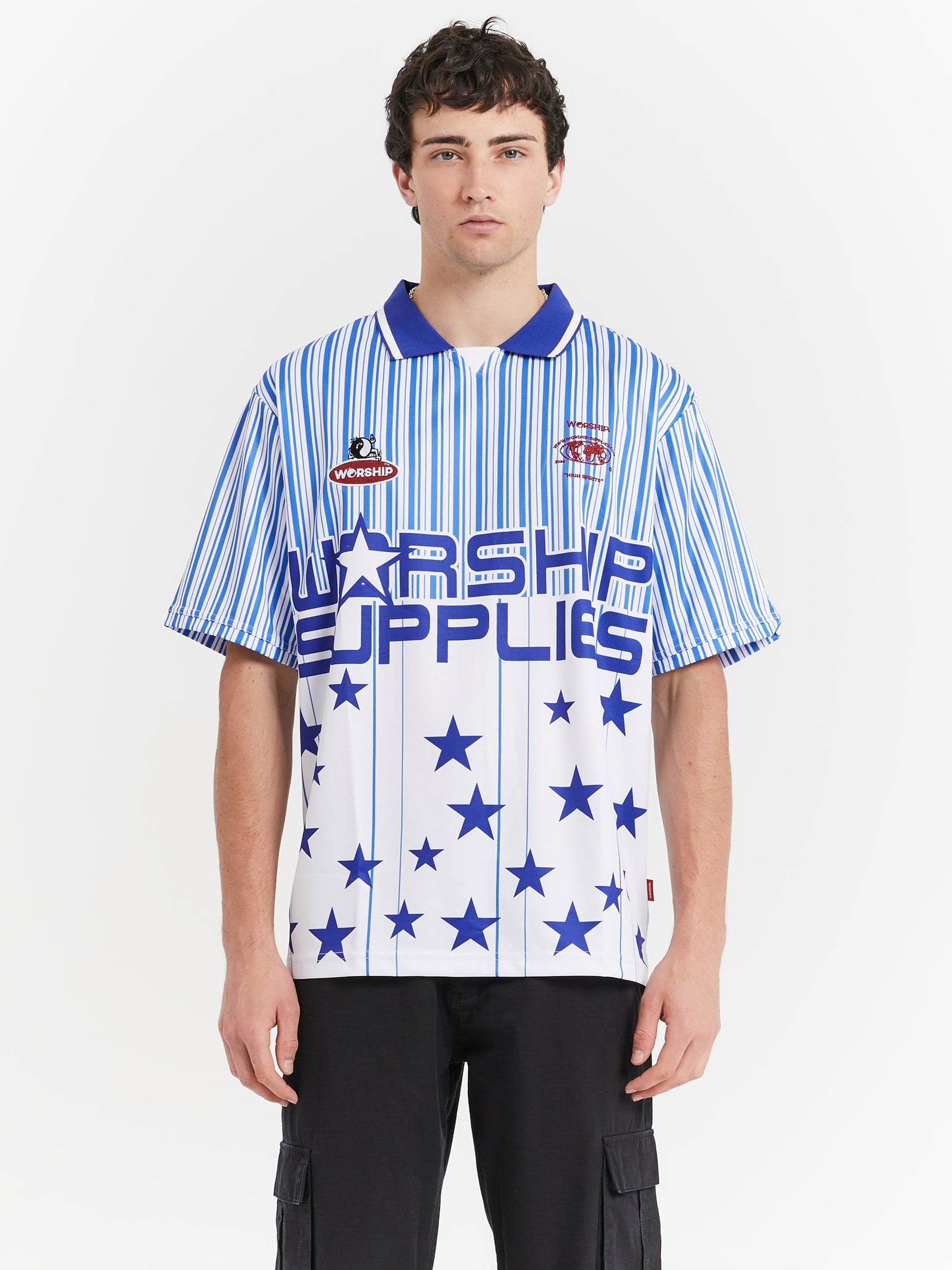 Star Stripe Football Jersey in Levitation Blue