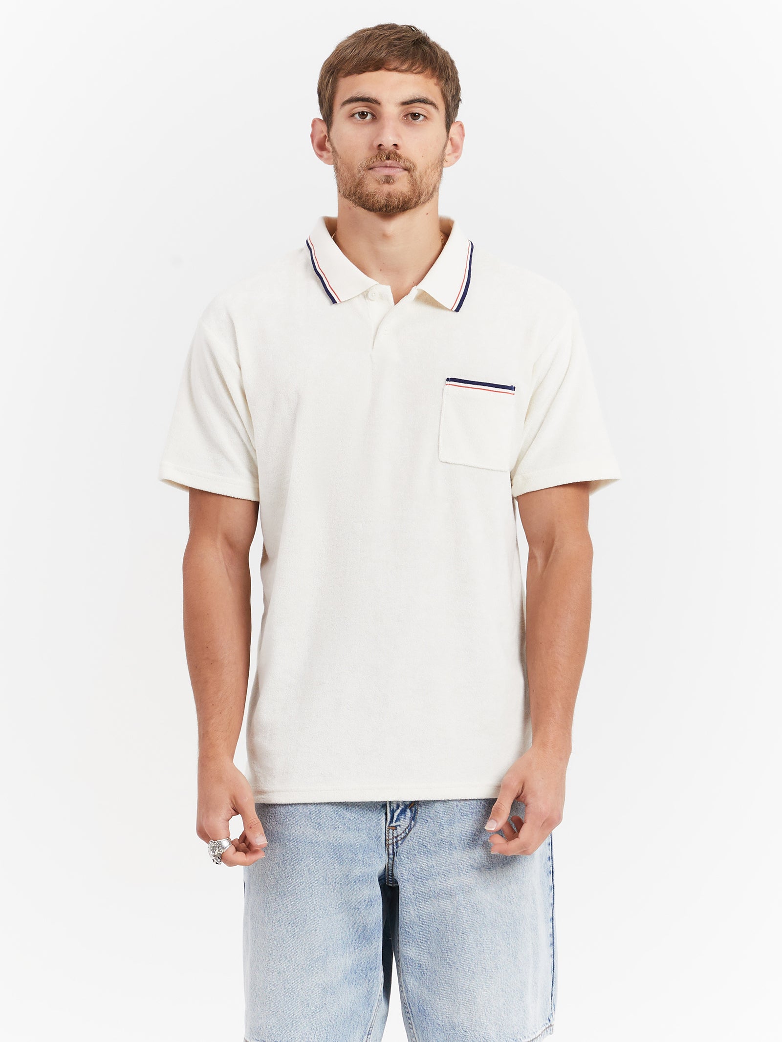 Gold Tab Walker Polo Shirt in in Egret