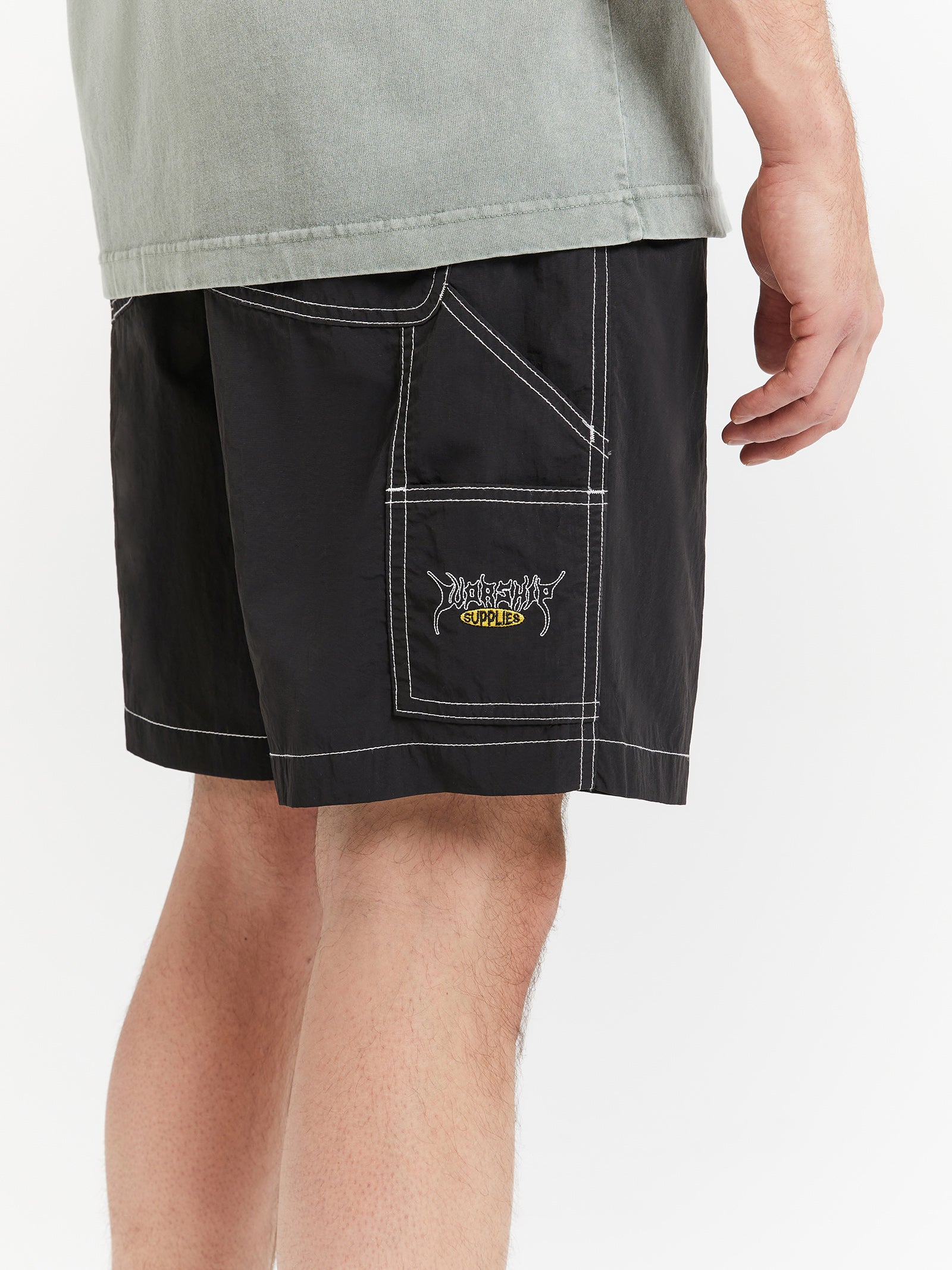 Abyss Nylon Carpenter Shorts in Black