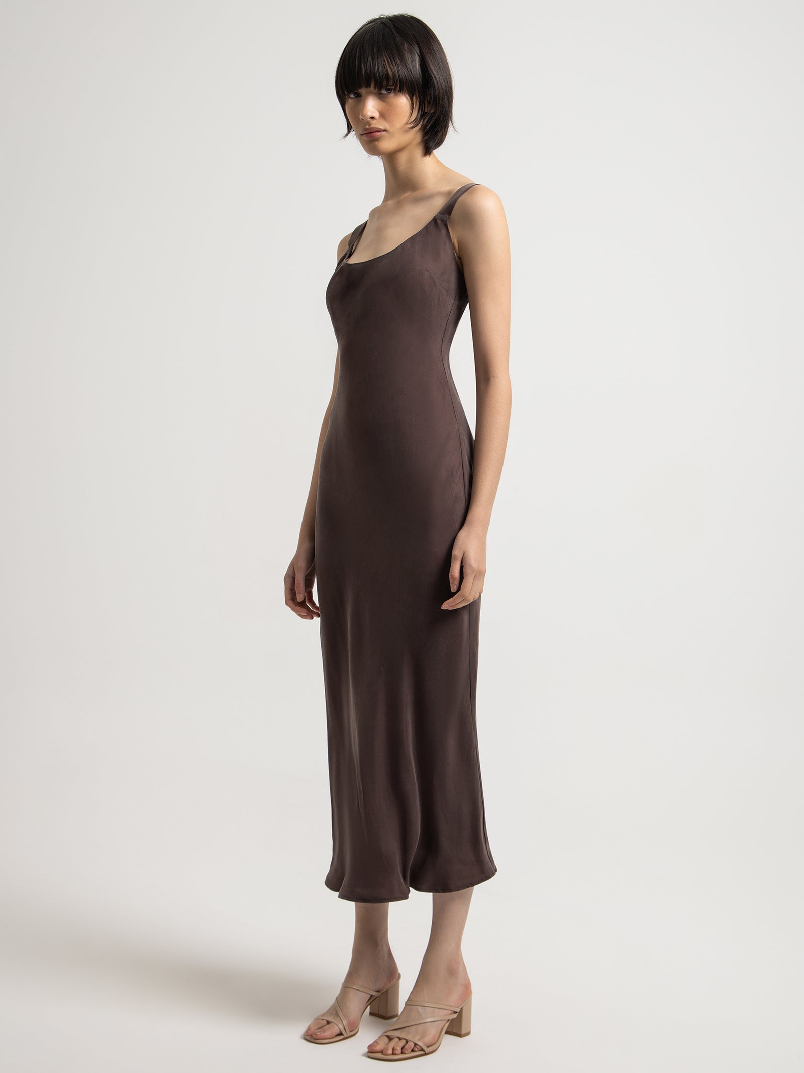 Ren Cupro Slip Dress in Cinder Brown