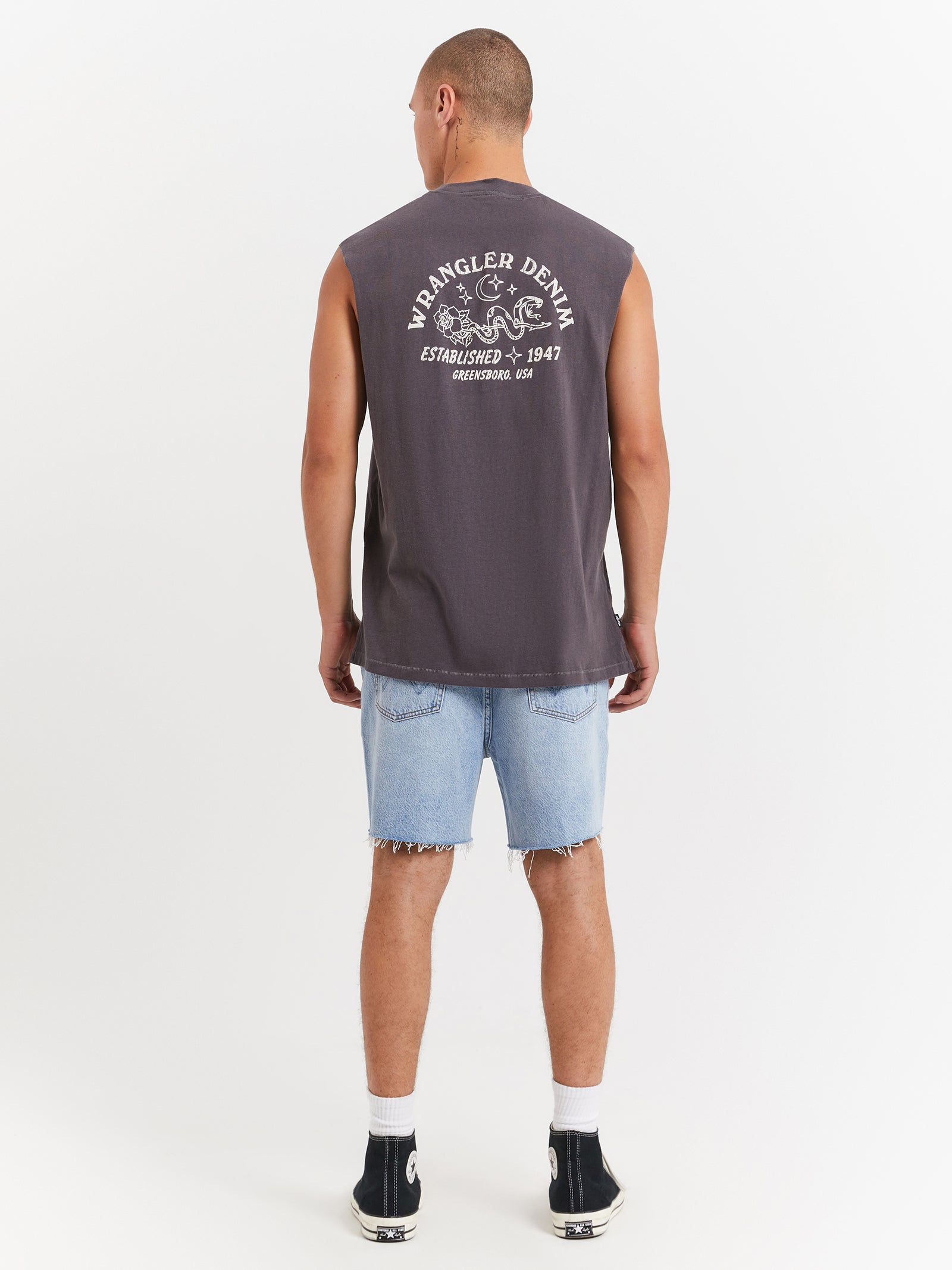 Serpent Stamp Muscle T-Shirt in Slate