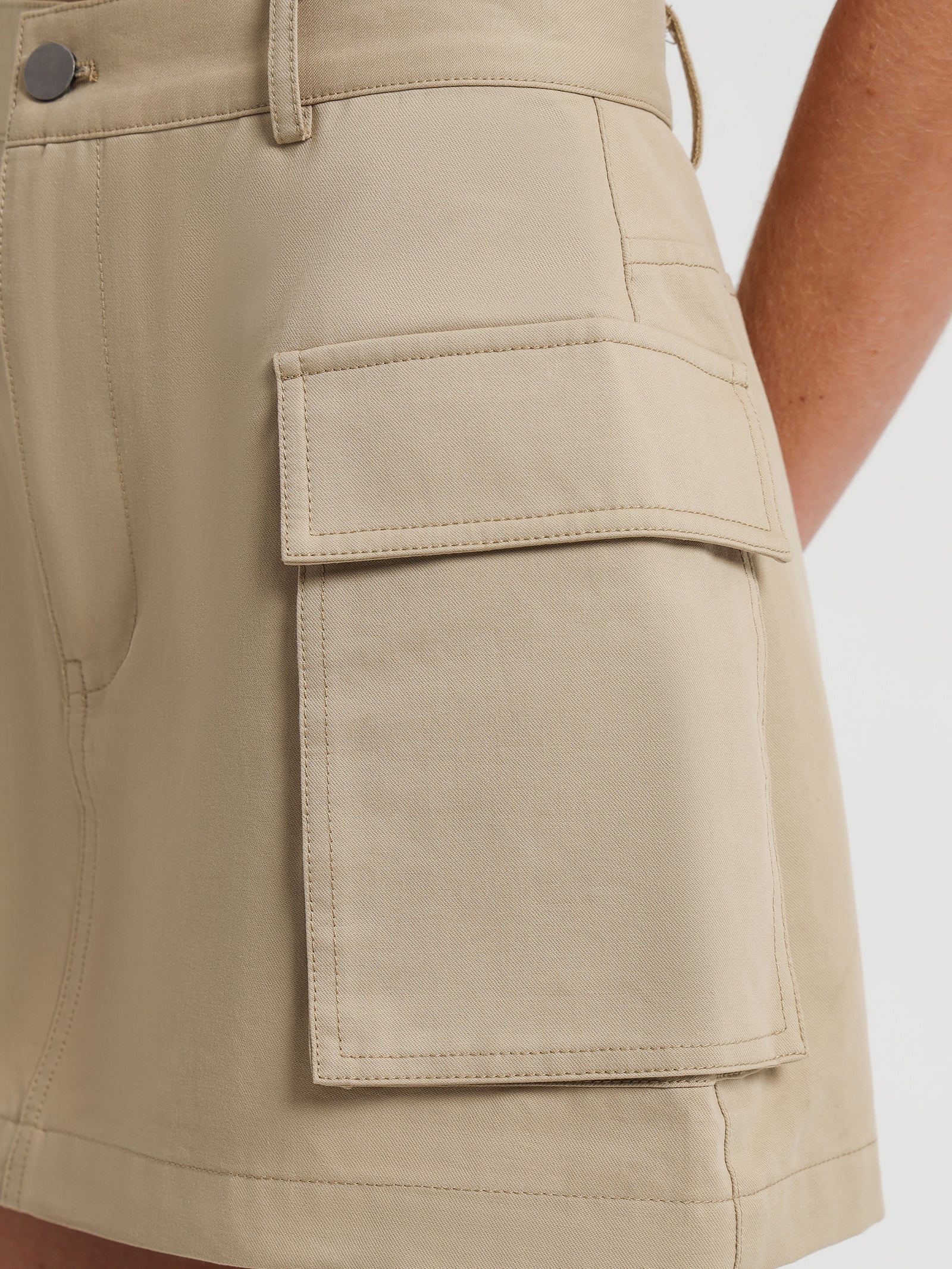 Farah Pocket Detail Mini Skirt in Warm Taupe