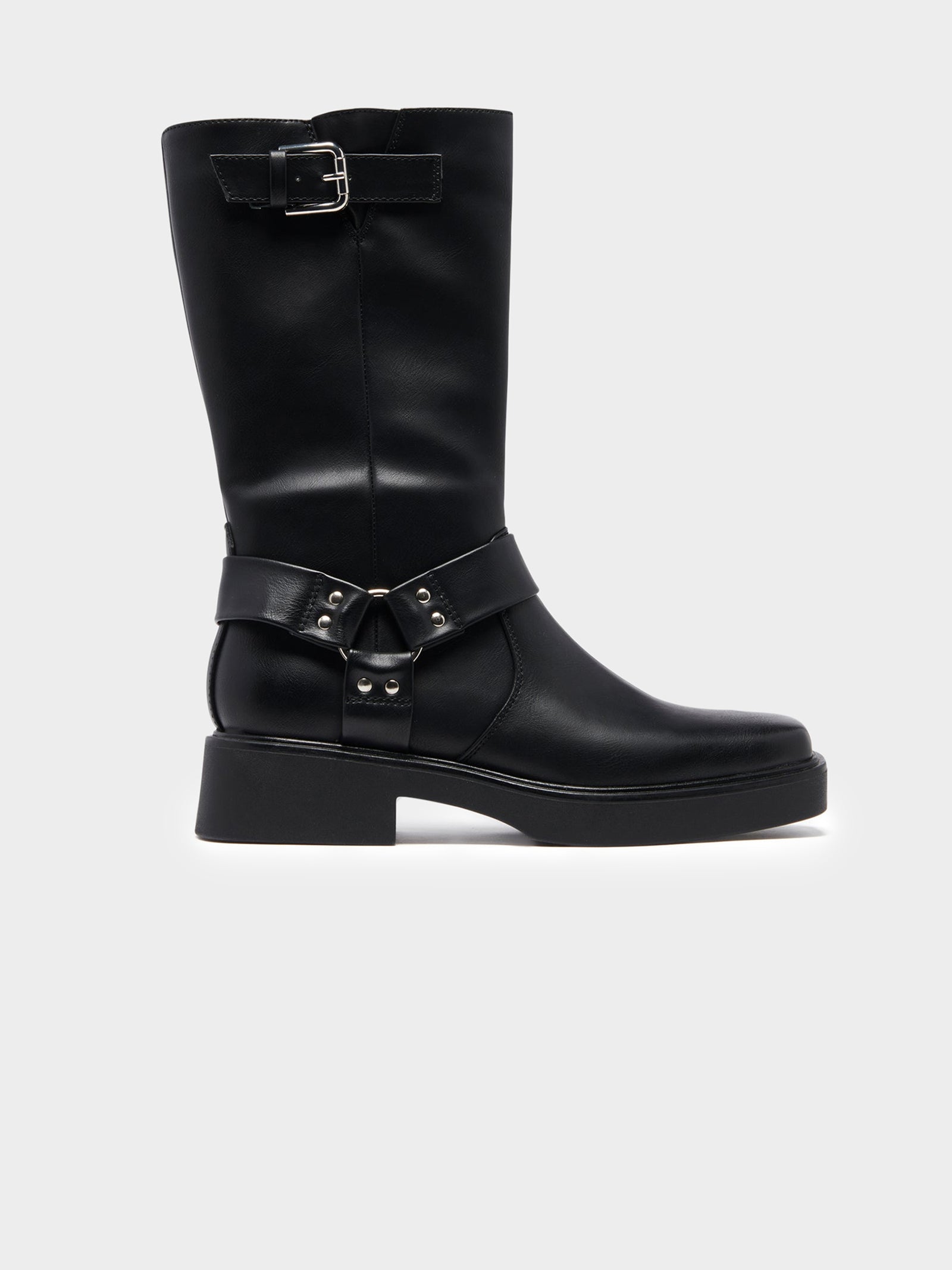 The Edge Mid-Calf Biker Boots in Black