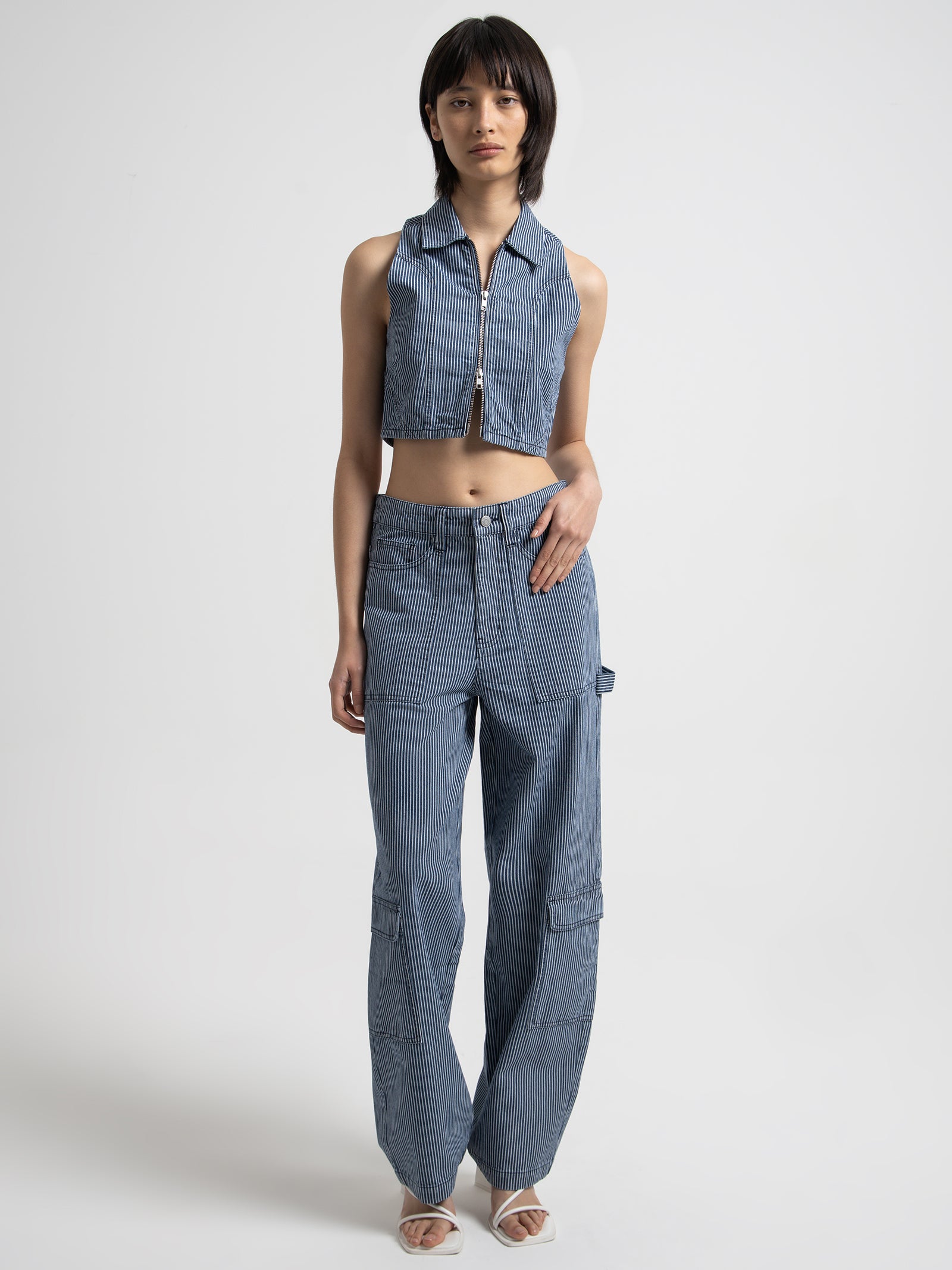 Mila Low Rise Pants in Indigo Stripe