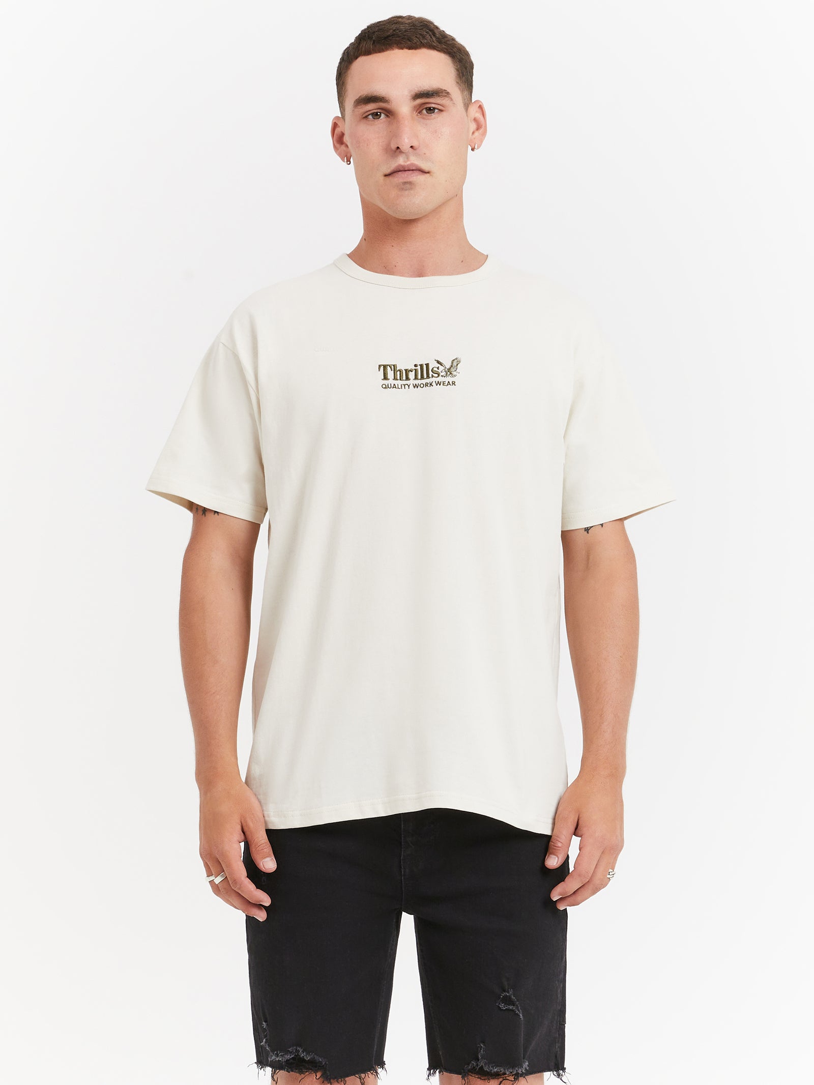 Workwear Embro Box Fit T-Shirt in Heritage White