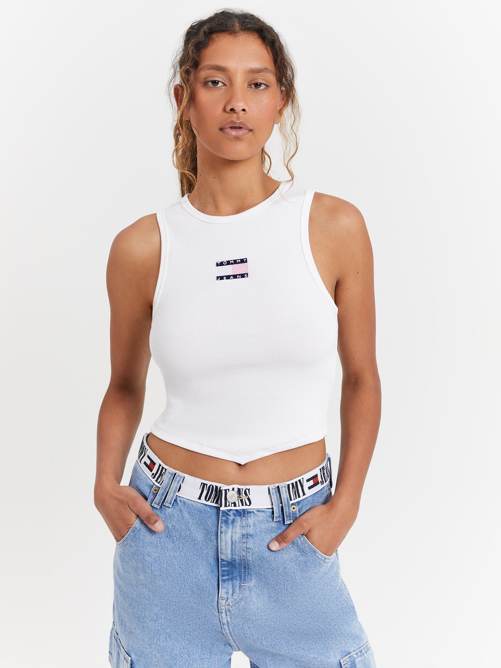 Pop Badge Handkerchief Top in White