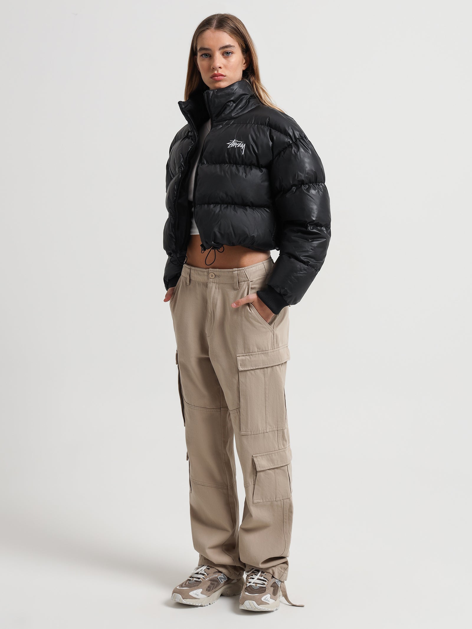 Stock Crop Puffer Jacket in Black