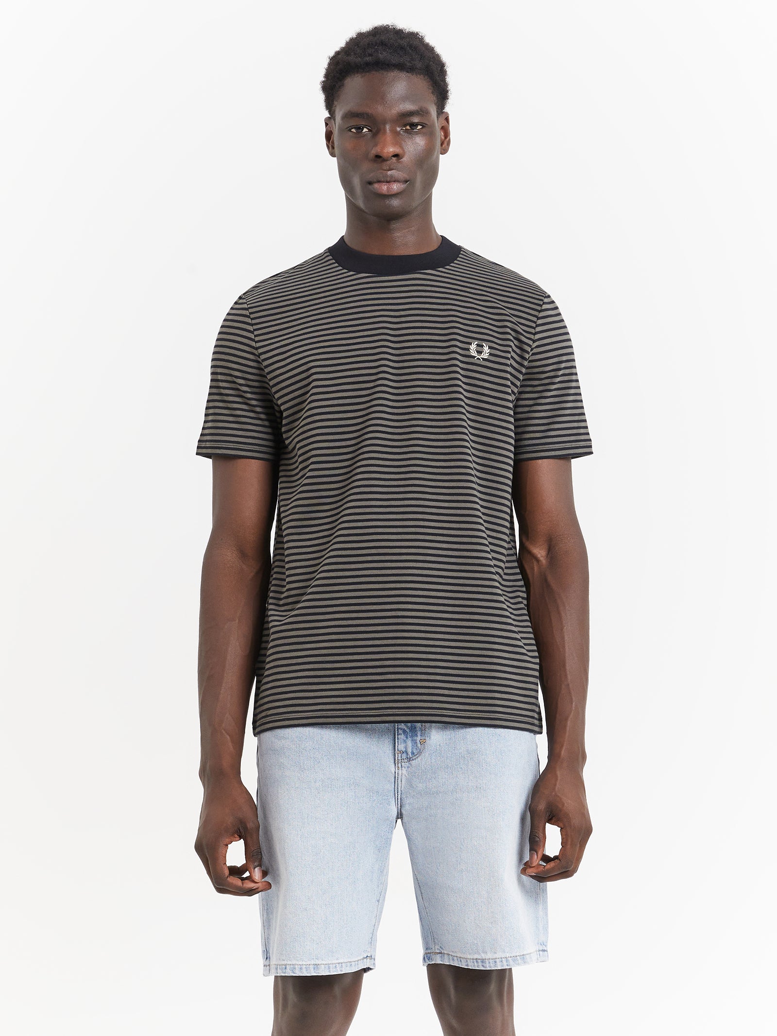 Fine Stripe Heavy Weight T-Shirt in Black & Field Green