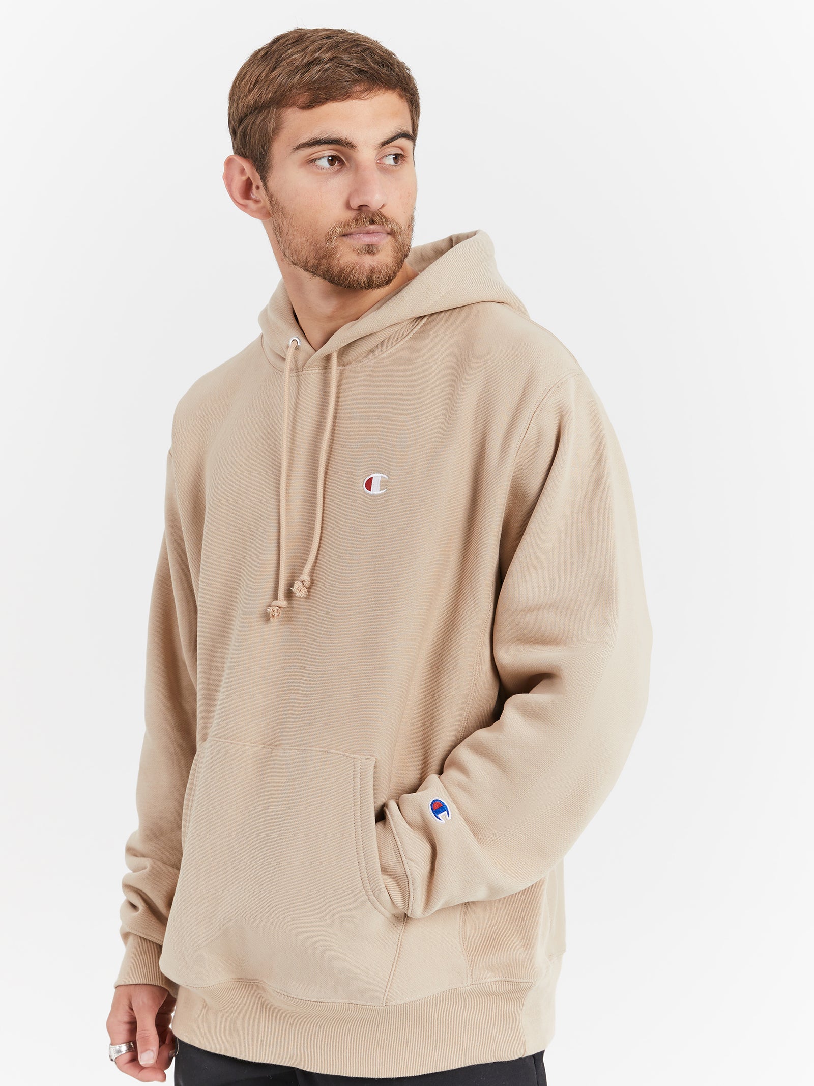 Reverse Weave C Logo Hoodie in Cafe Latte