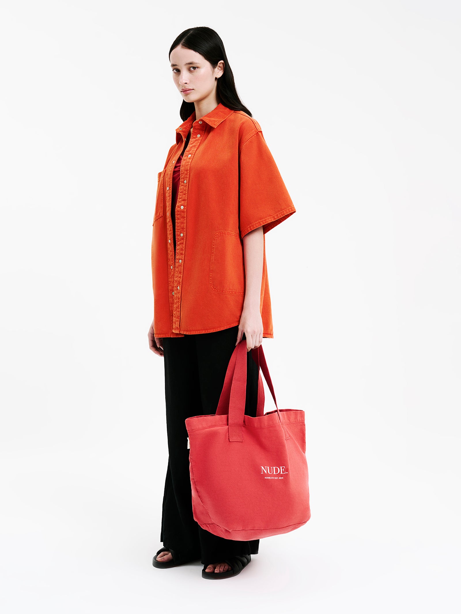 Nude Tote Bag in Coral Orange