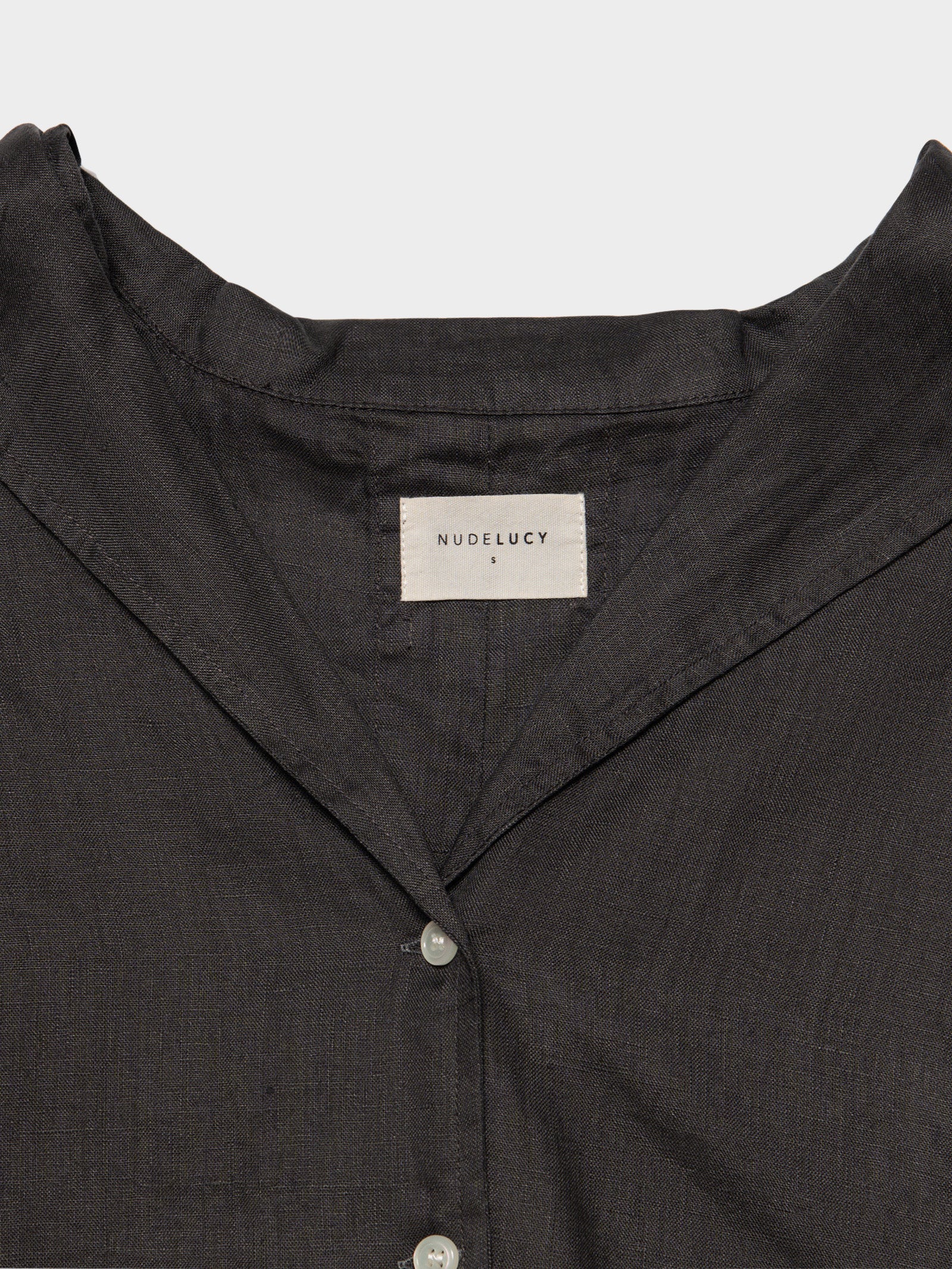 Nude Linen Lounge Shirt in Coal Black