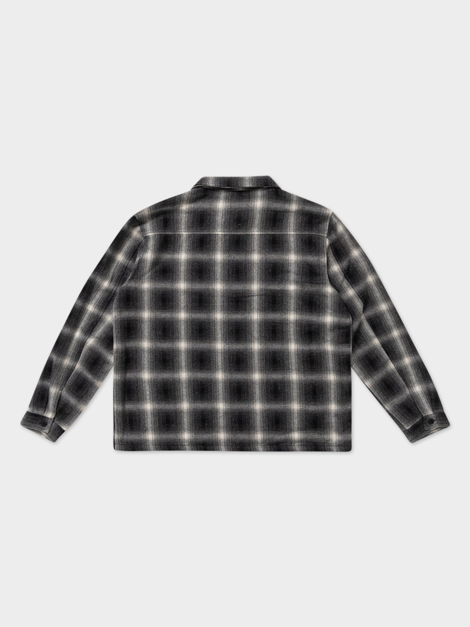 Shadow Plaid Zip Up Long Sleeve Shirt in Black