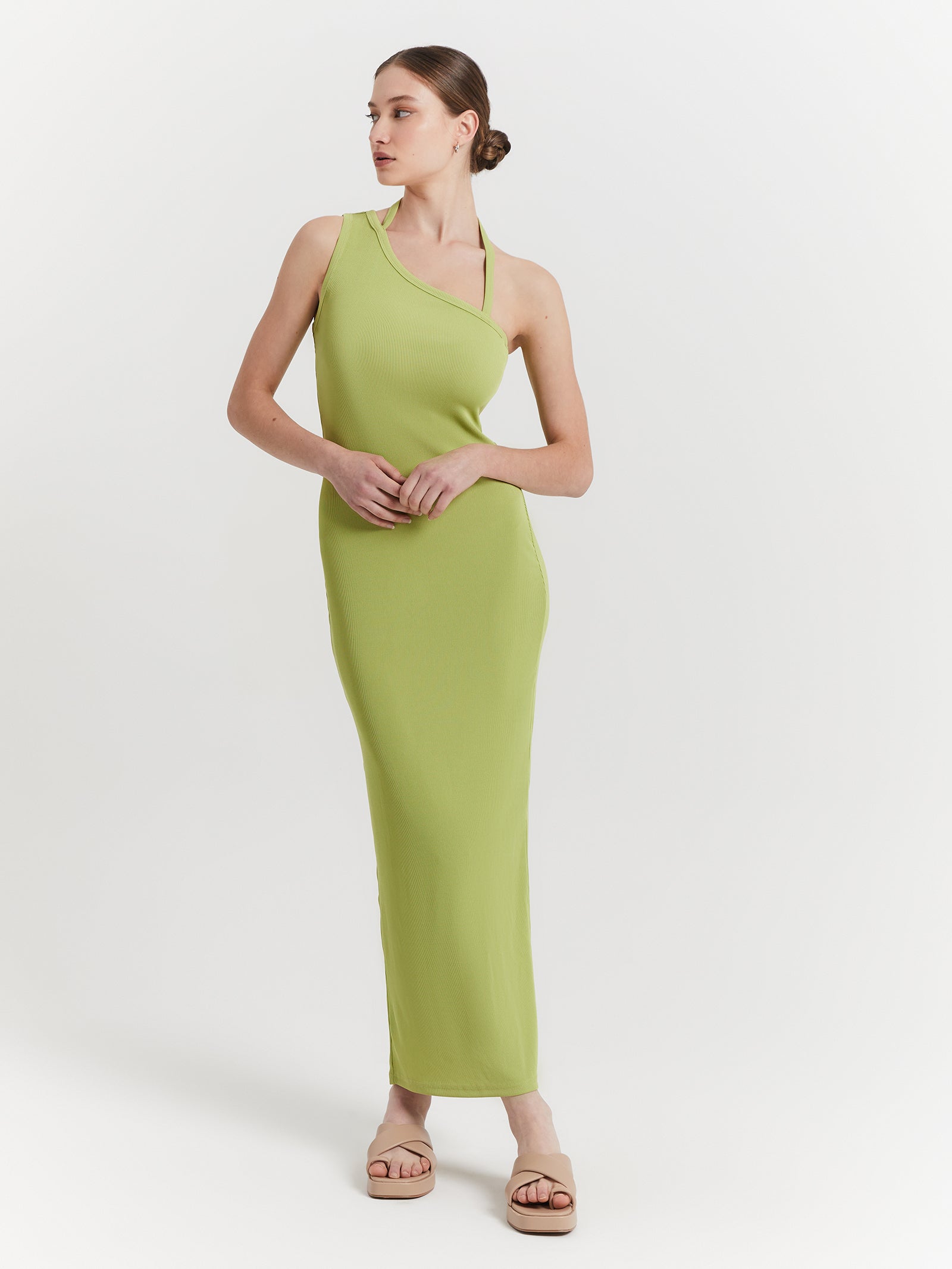 Alden Midi Dress in Green Fig