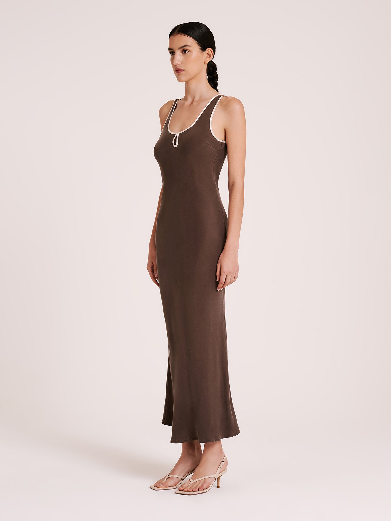 Enni Cupro Slip Dress in Bark