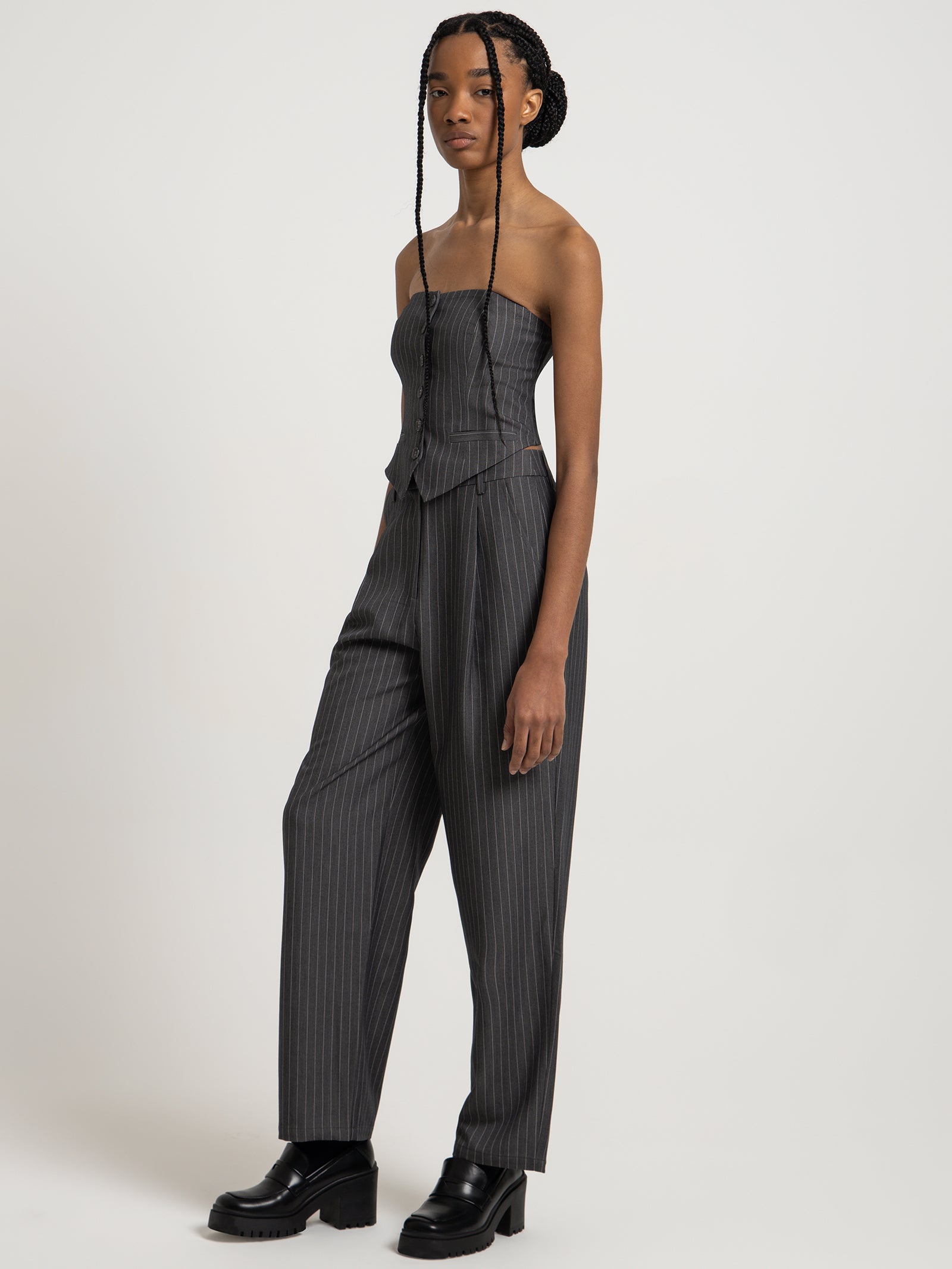 Skye Tailored Pants in Grey Pinstripe