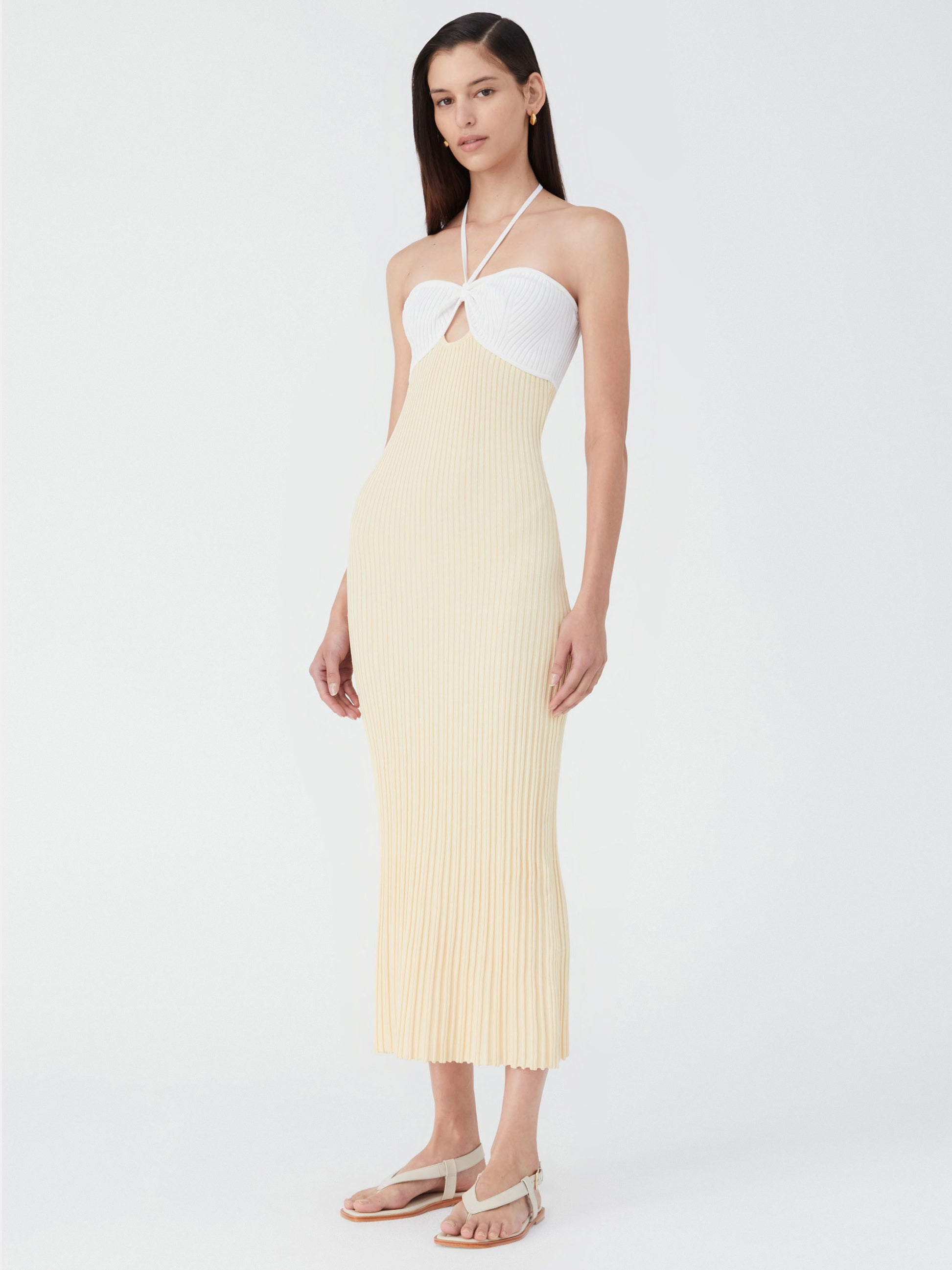 Morwenna Midi Dress in Ivory & Banana Cream