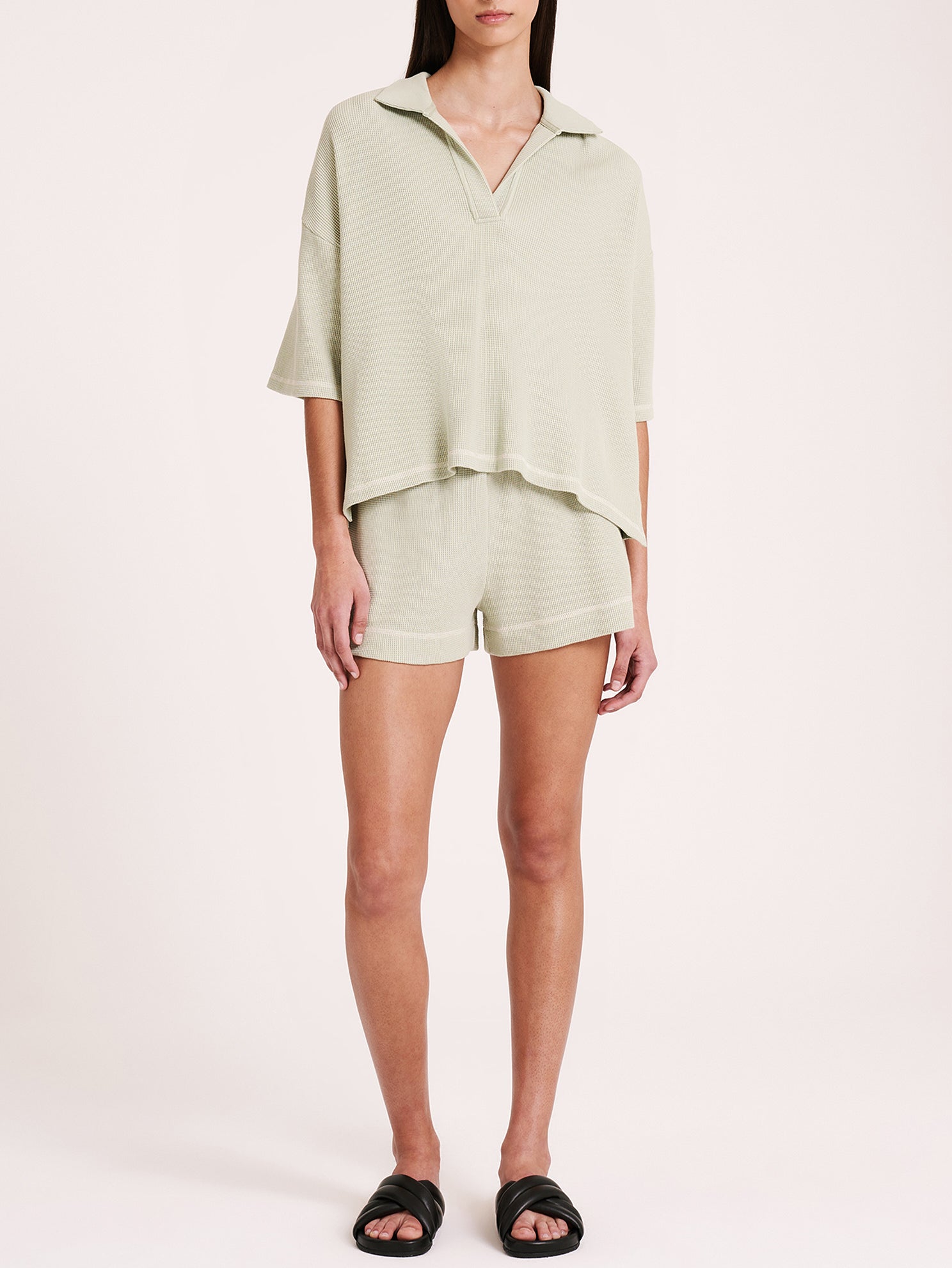 Yael Waffle Shorts in Pistachio