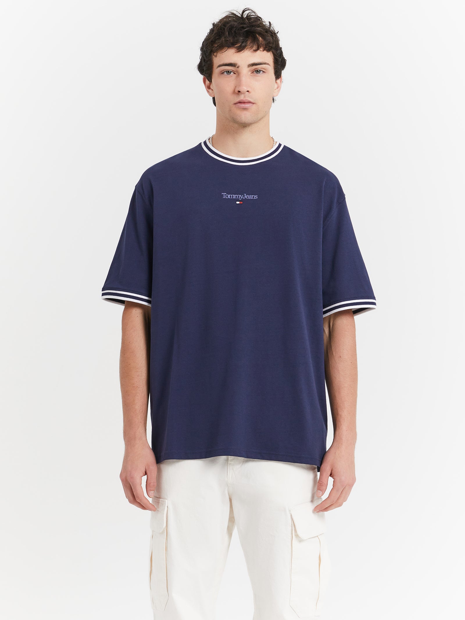 Skater Rib Detail T-Shirt in Twilight Navy