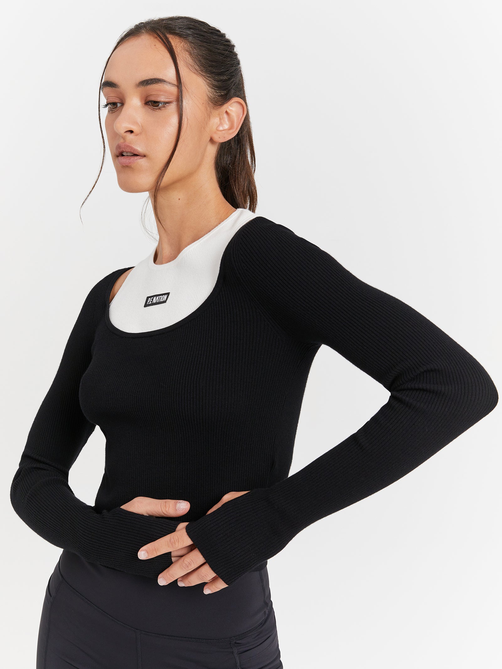 Parallel Knit Long Sleeve Top in Black