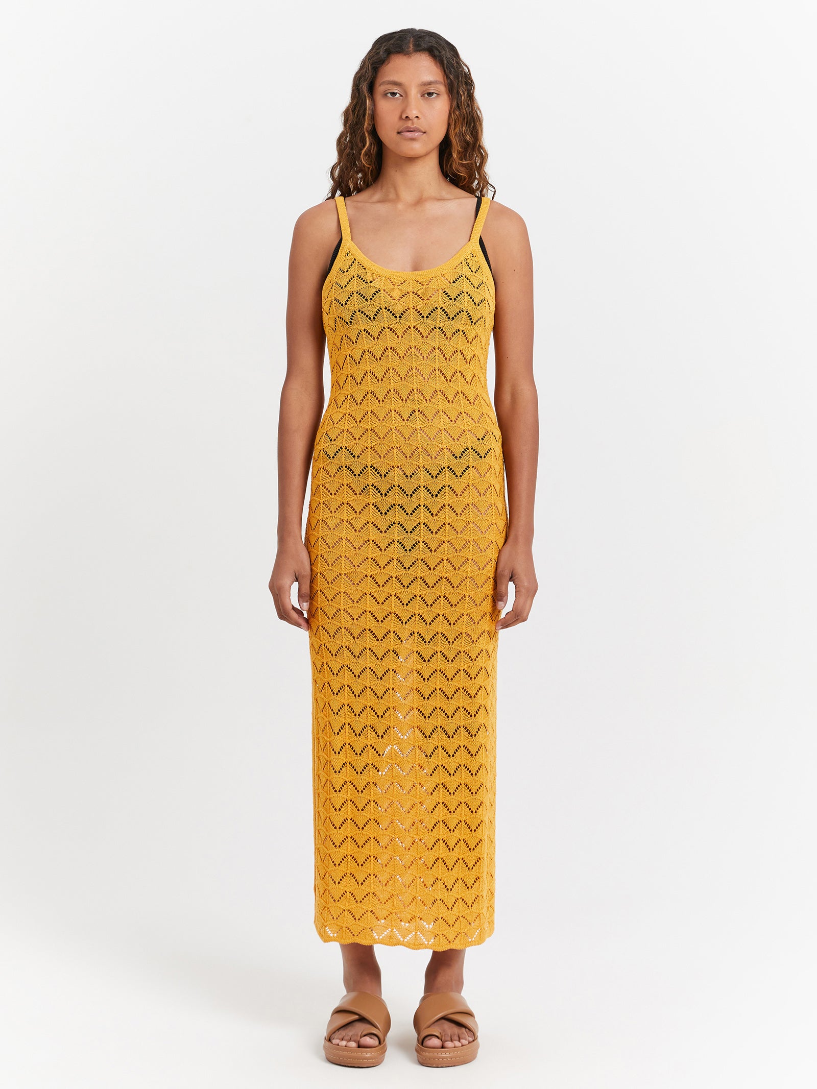 Marketta Midi Dress in Sunset Yellow