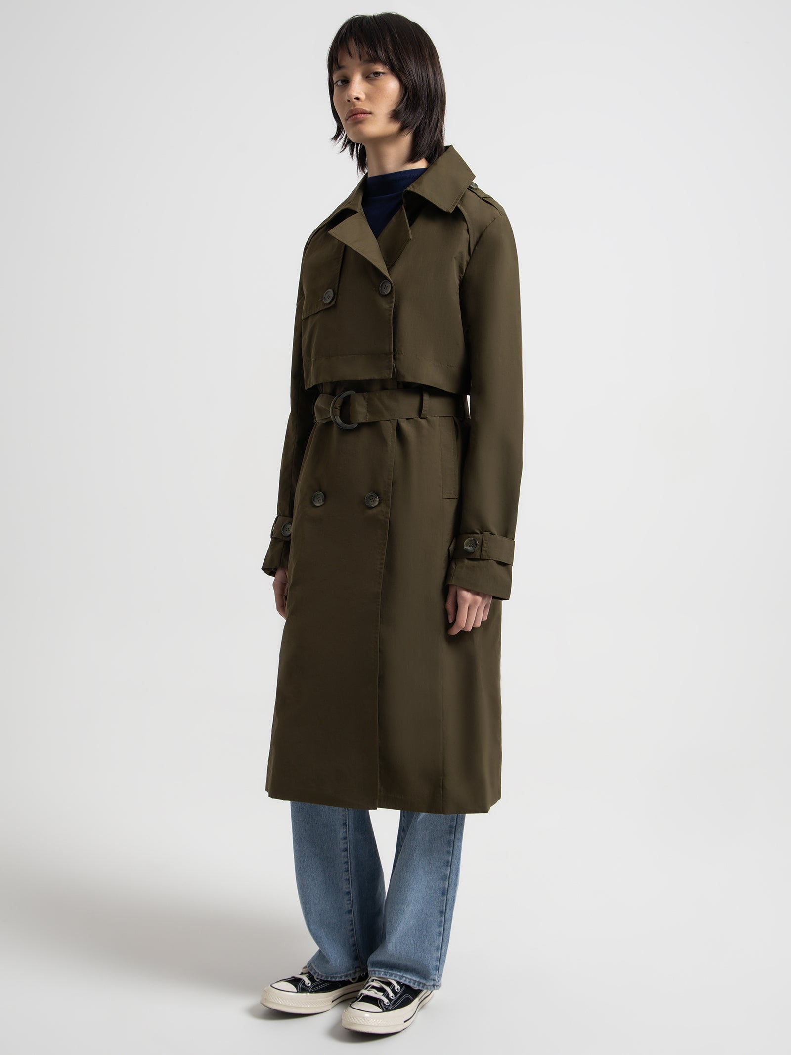 Ivy Zip Off Trench Coat in Khaki