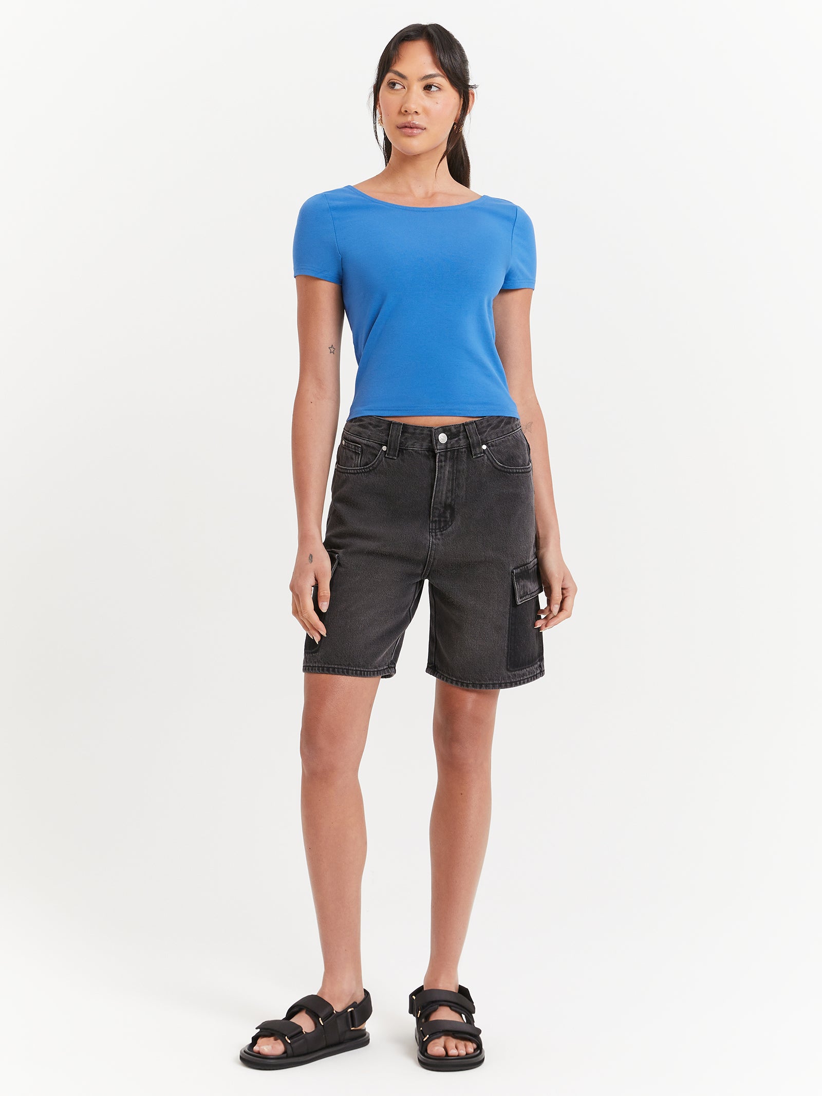 Allegra Scoop Back T-Shirt in Denim Blue