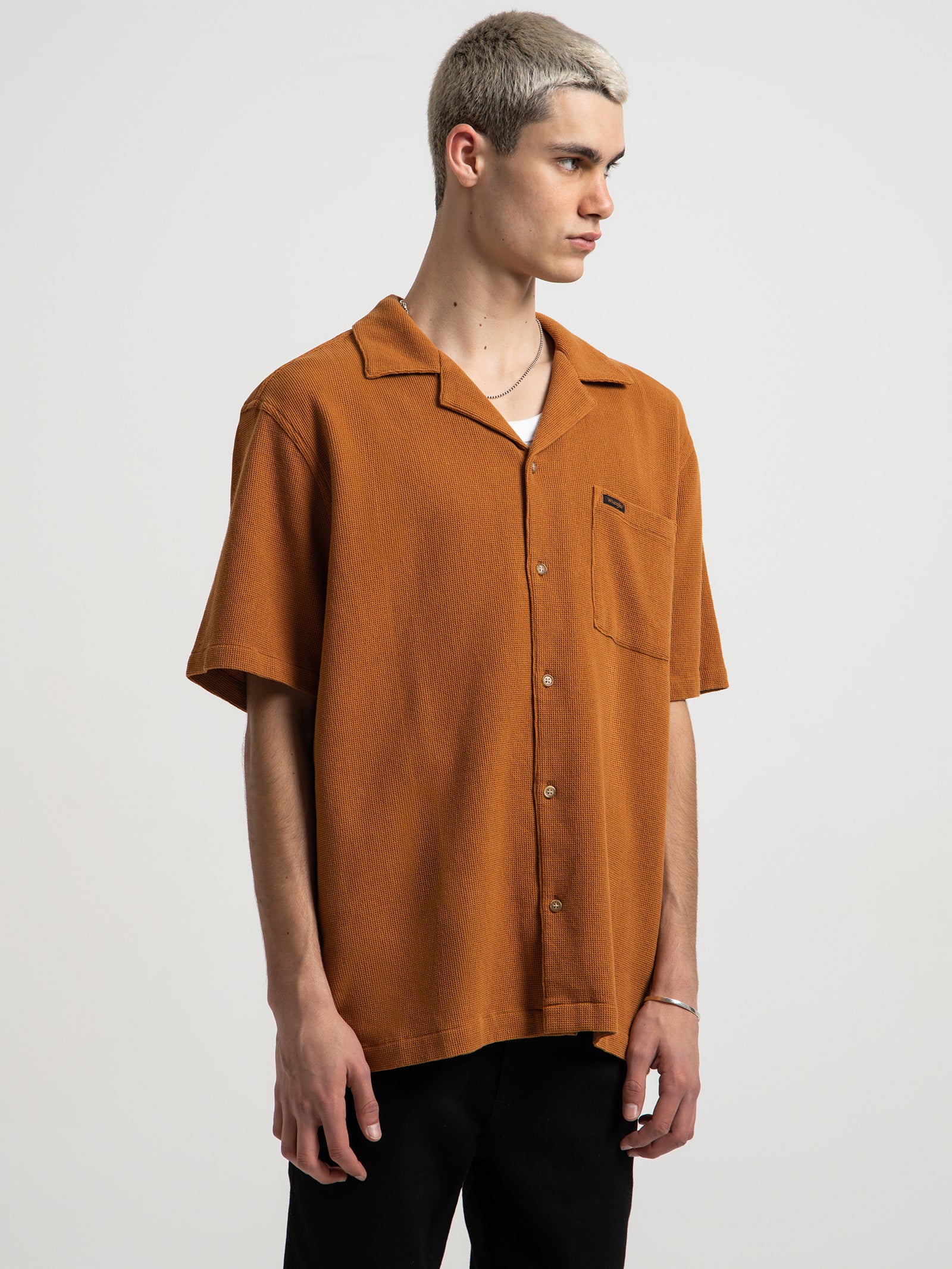 Resort Shirt in Waffle Spice Orange