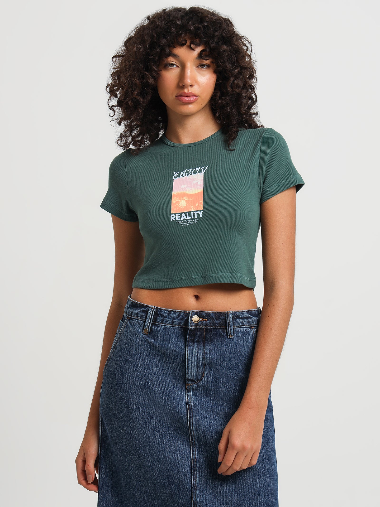 Mushroom Reality Baby Crop T-Shirt in Mallard Green