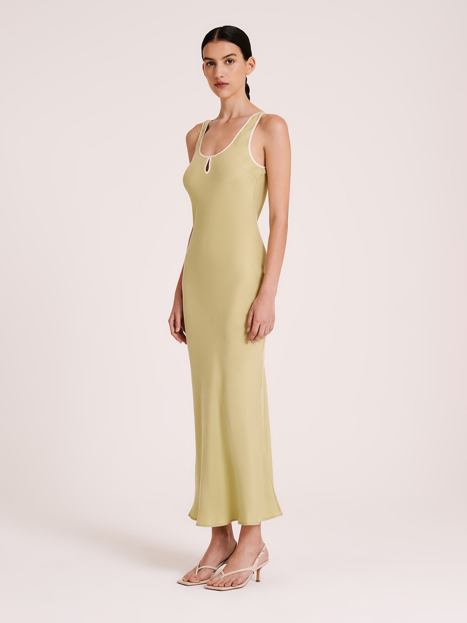 Enni Cupro Slip Dress in Lime