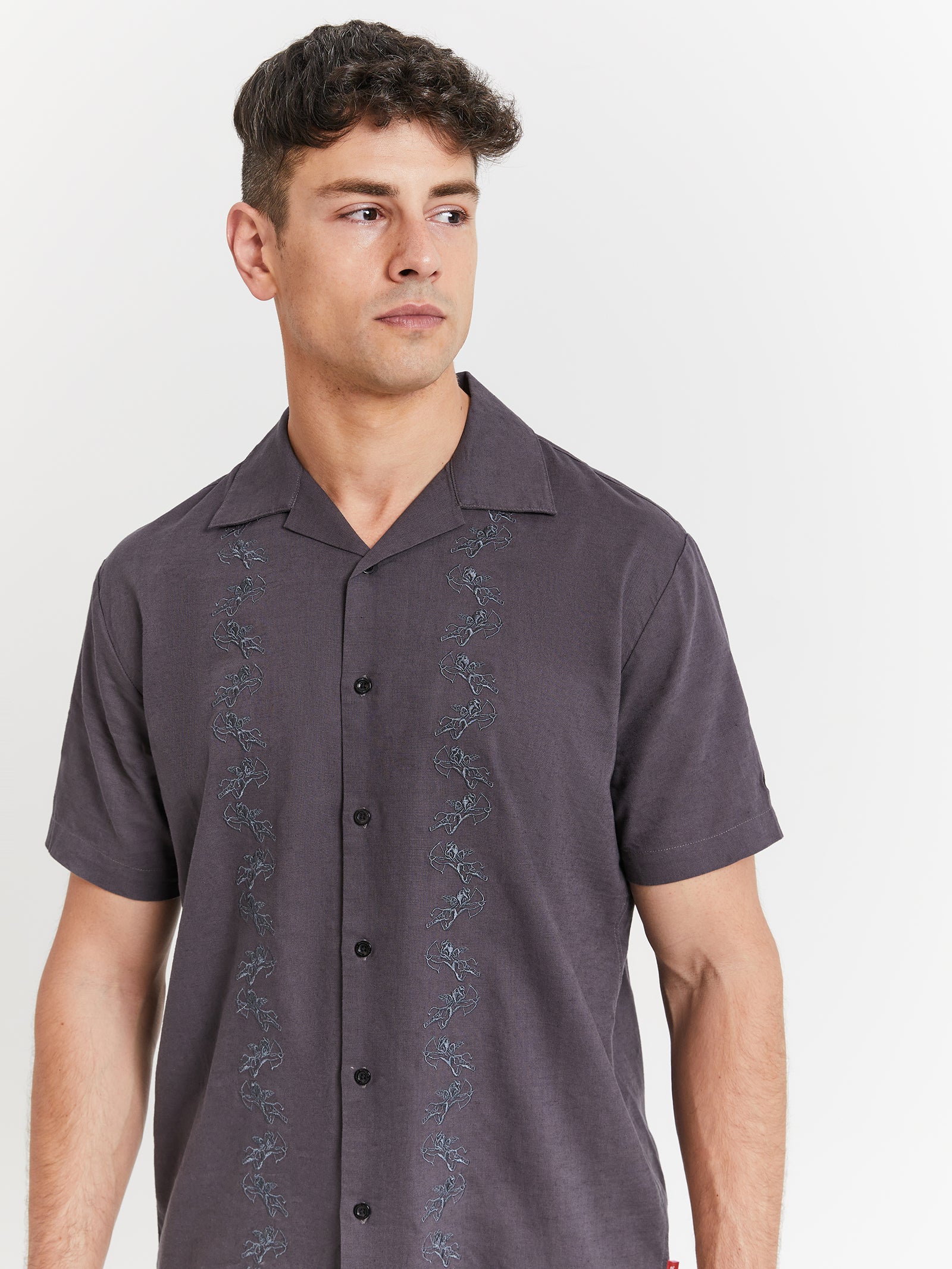 Cherub Chain Bowling Shirt in Worn Black