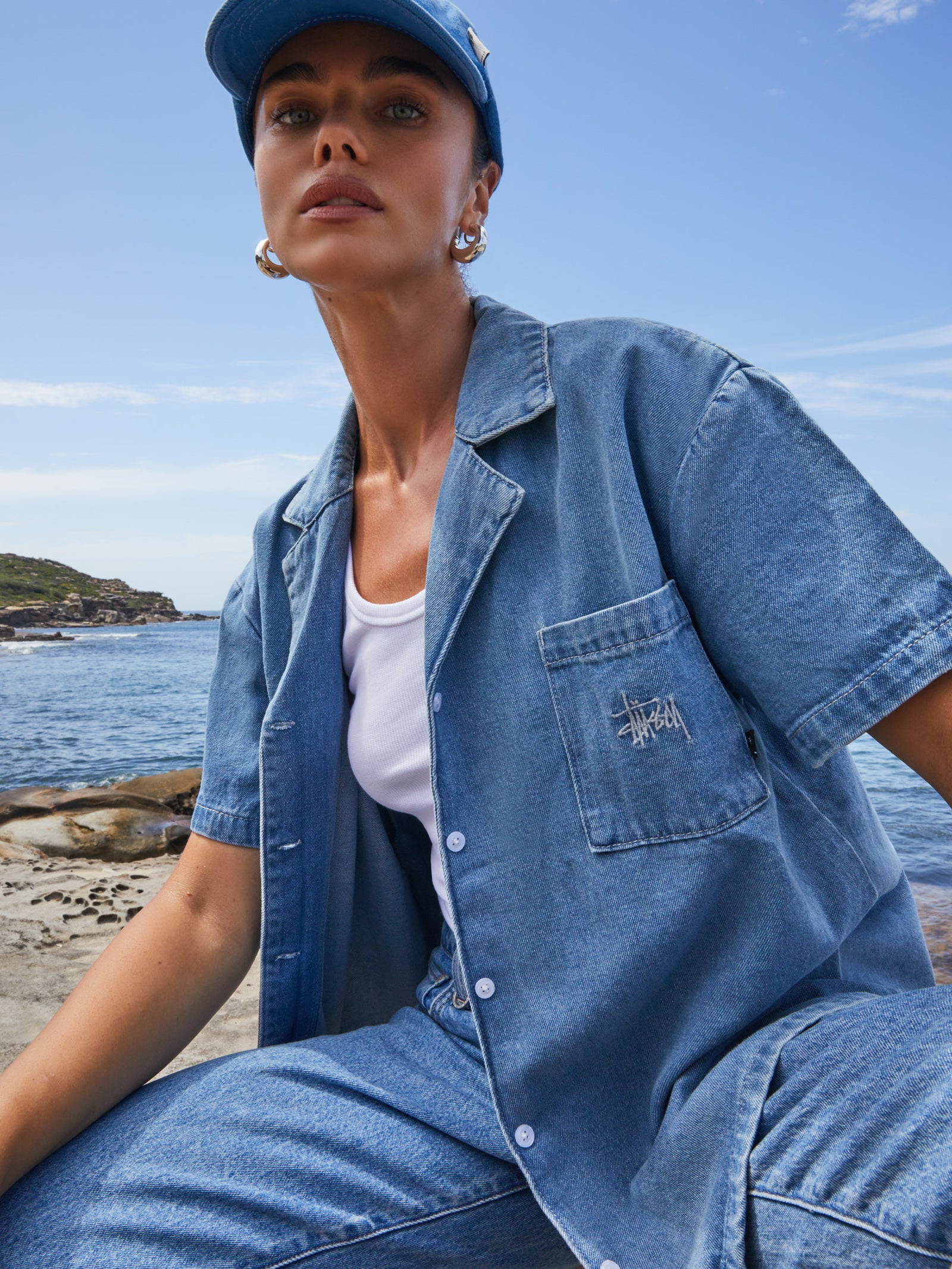 Denim Oversized Shirt in Mid Blue