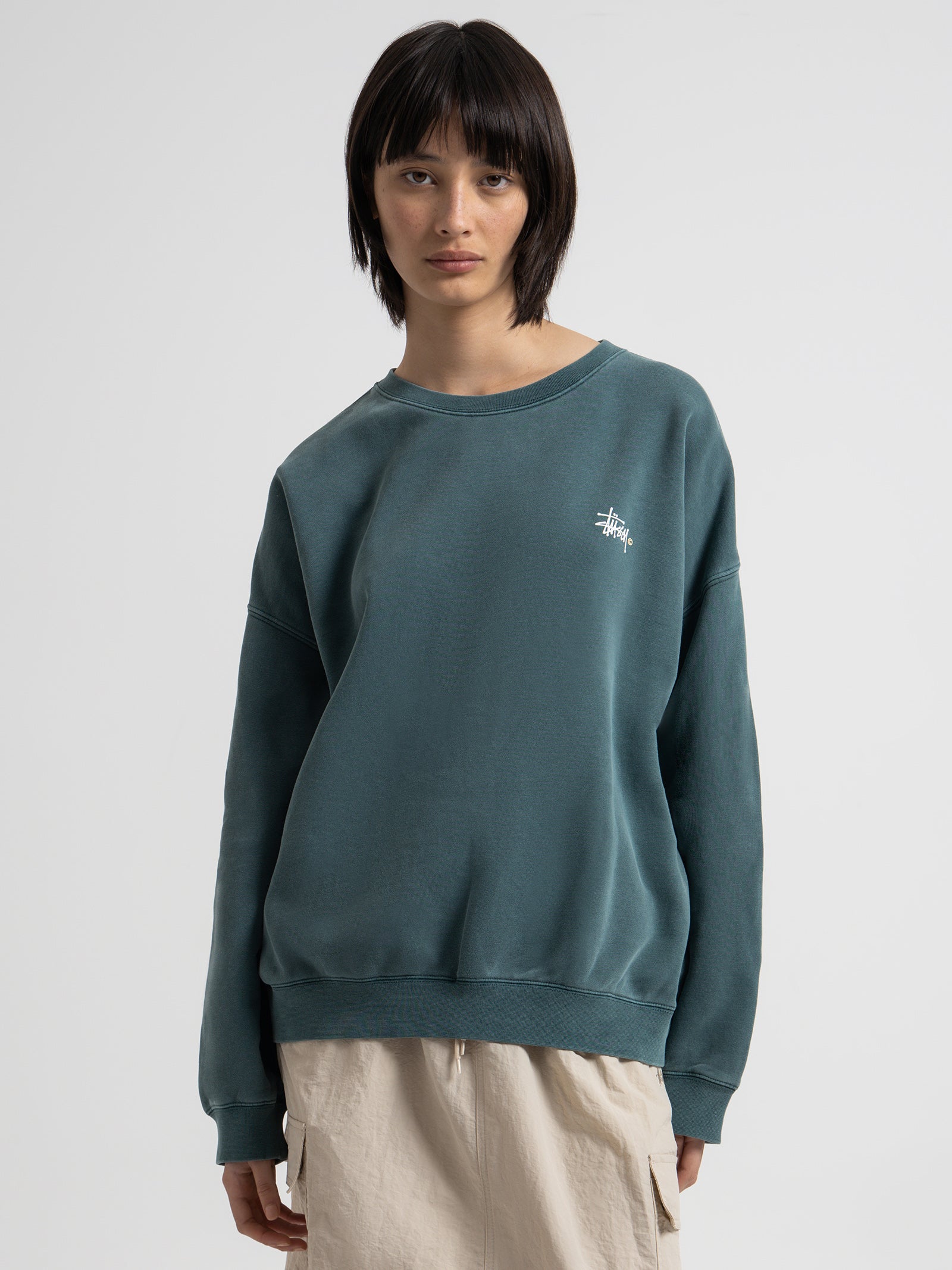 Italic Oversized Crew Sweater in Moss