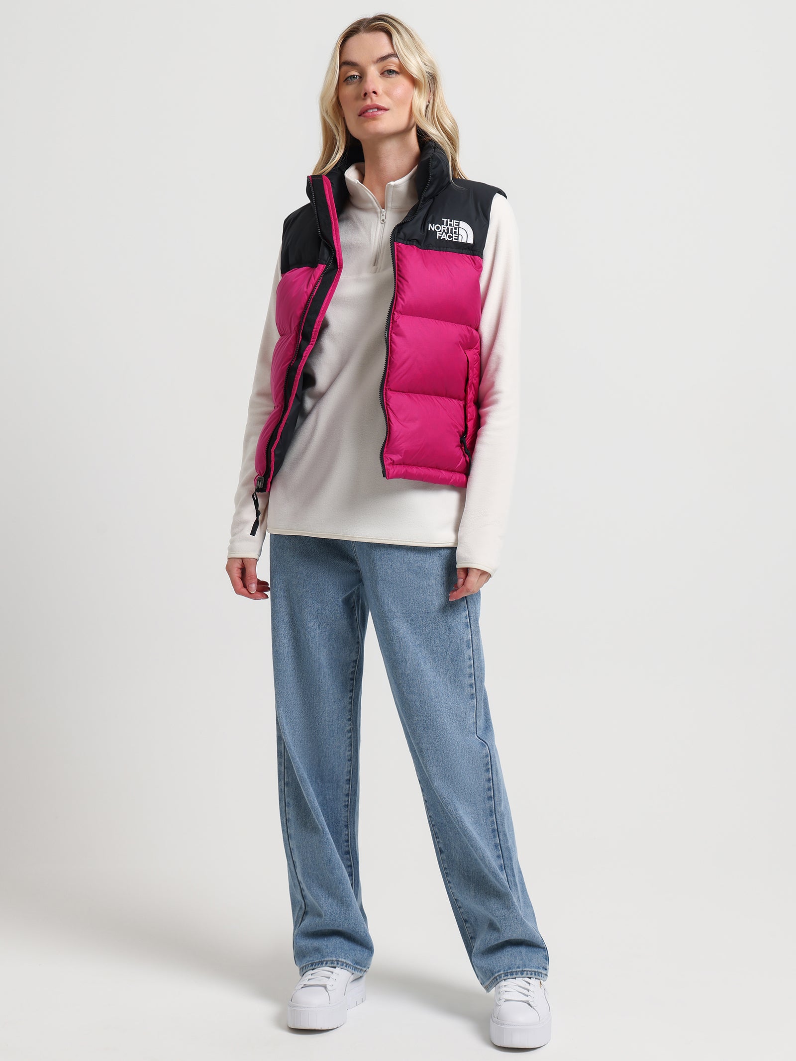 1996 Retro Nuptse Vest in Fuschia Pink