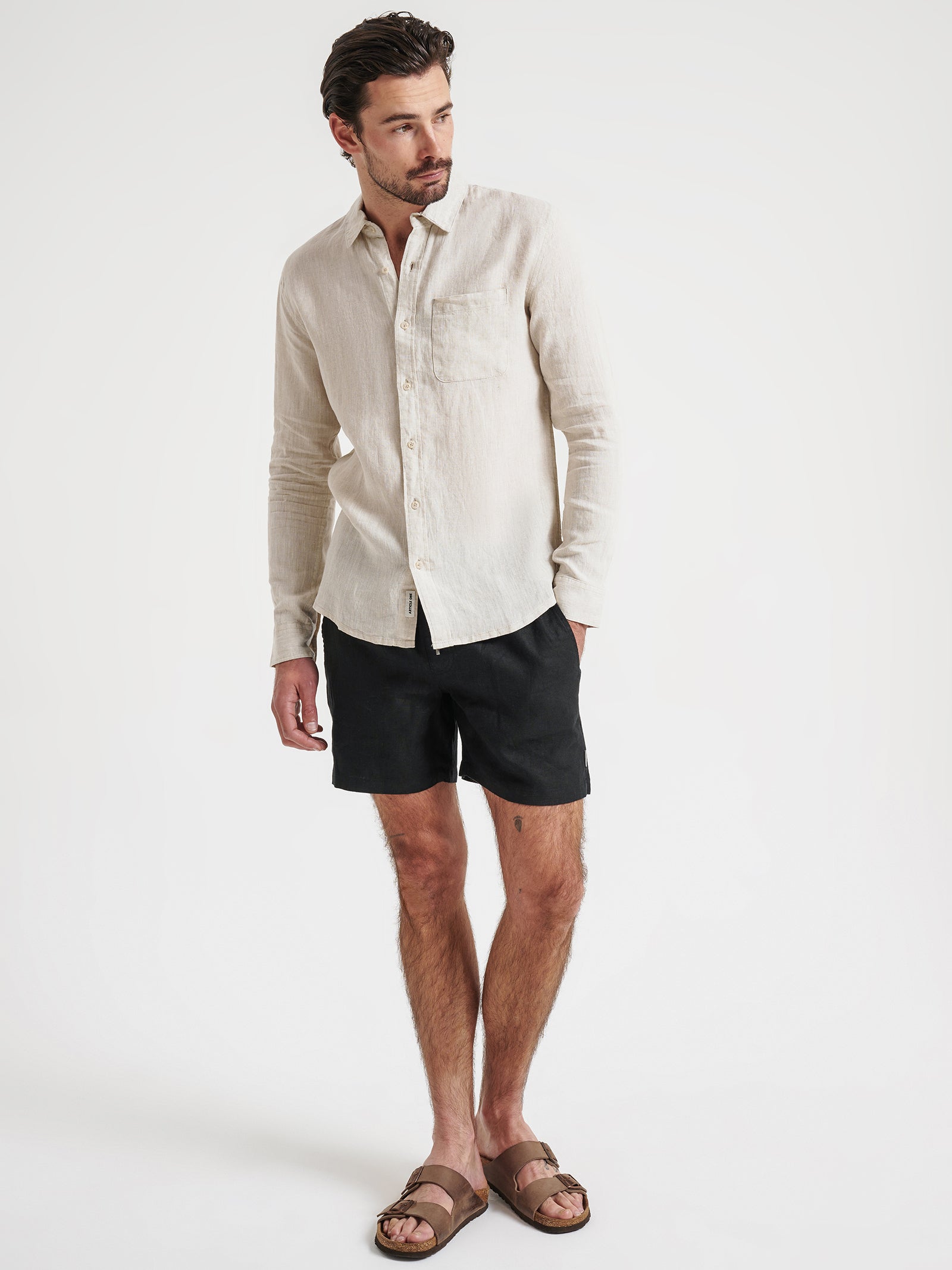 Nero Linen Long Sleeve Shirt in Natural