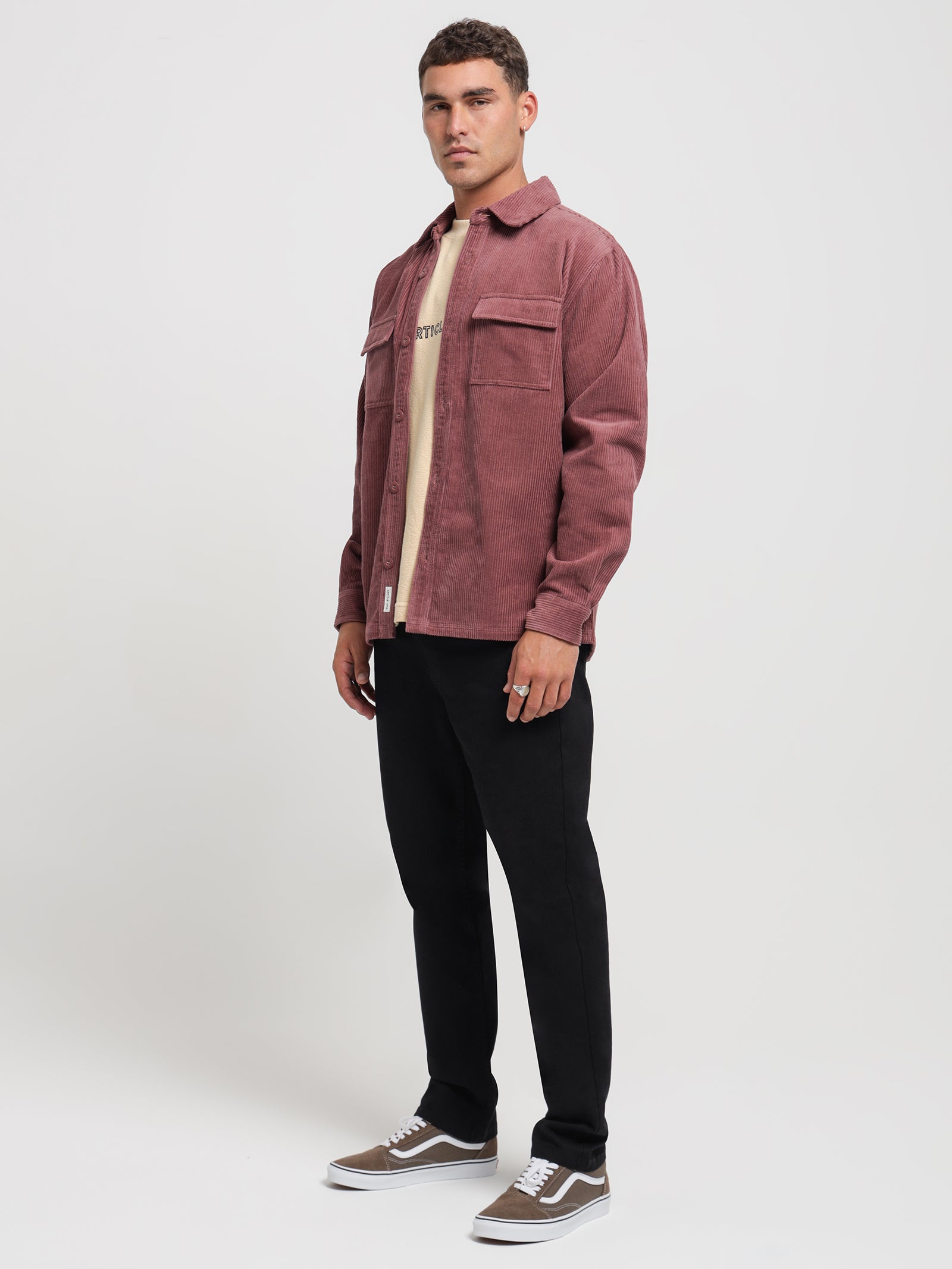 Payton Cord Overshirt in Merlot Red