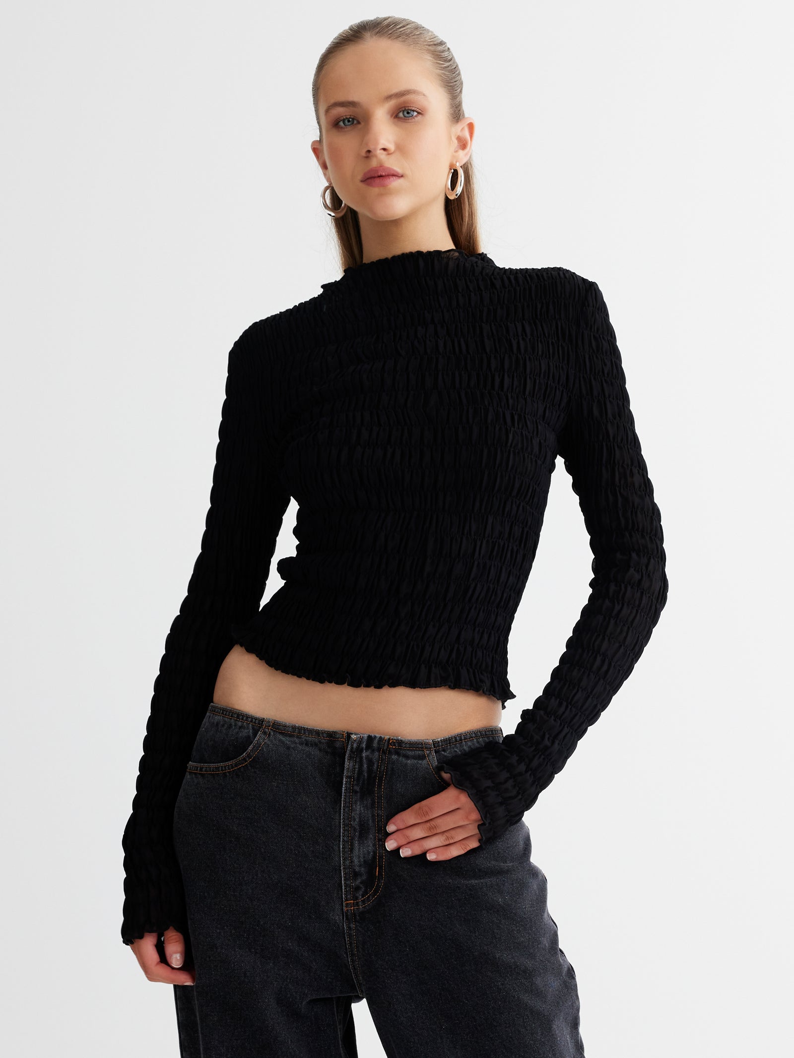 Kourt Long Sleeve Top in Onyx Black