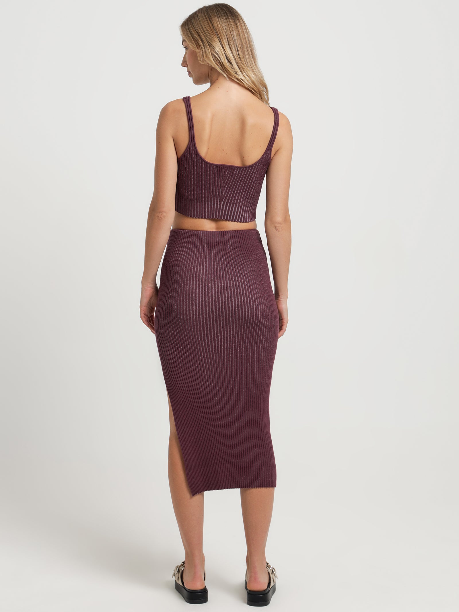 Olivia Knit Midi Skirt in Wine