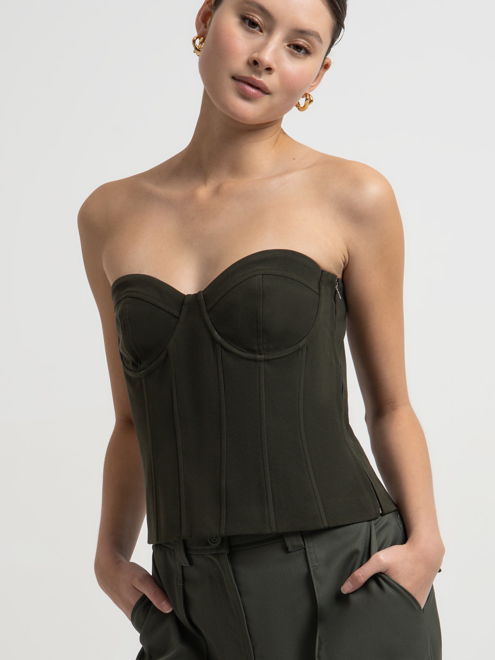 Reid Corset in Dark Khaki Green