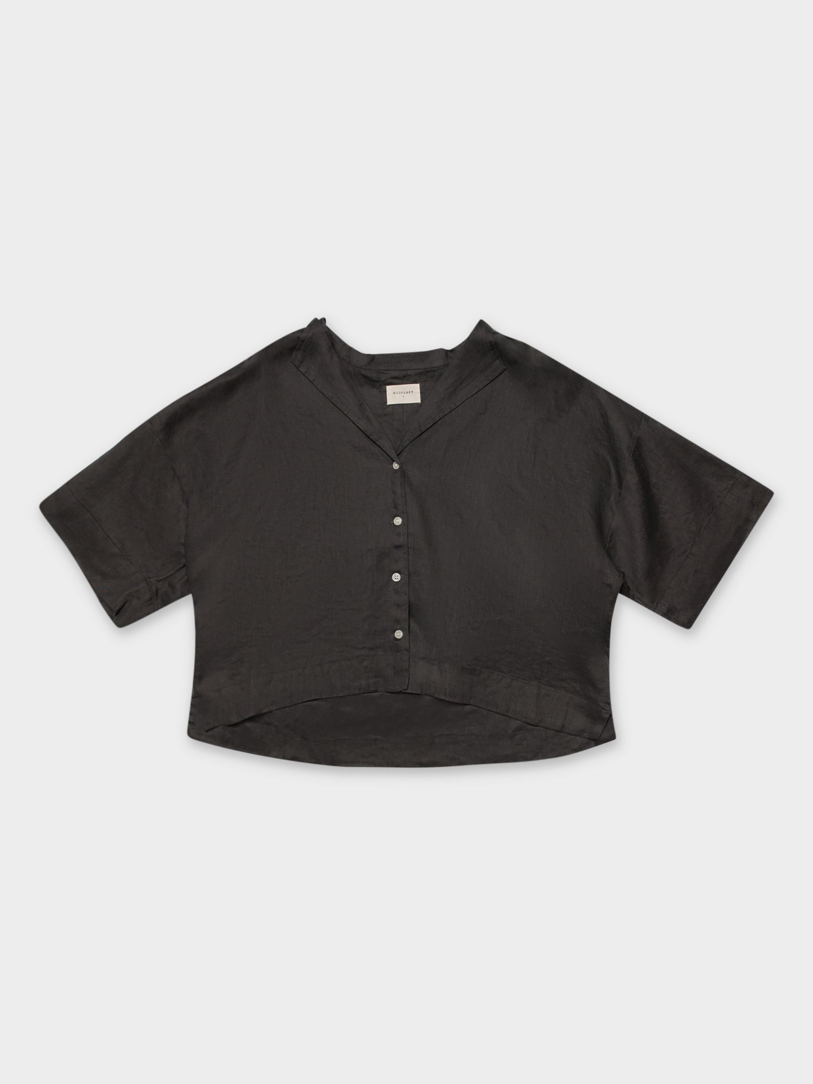 Nude Linen Lounge Shirt in Coal Black