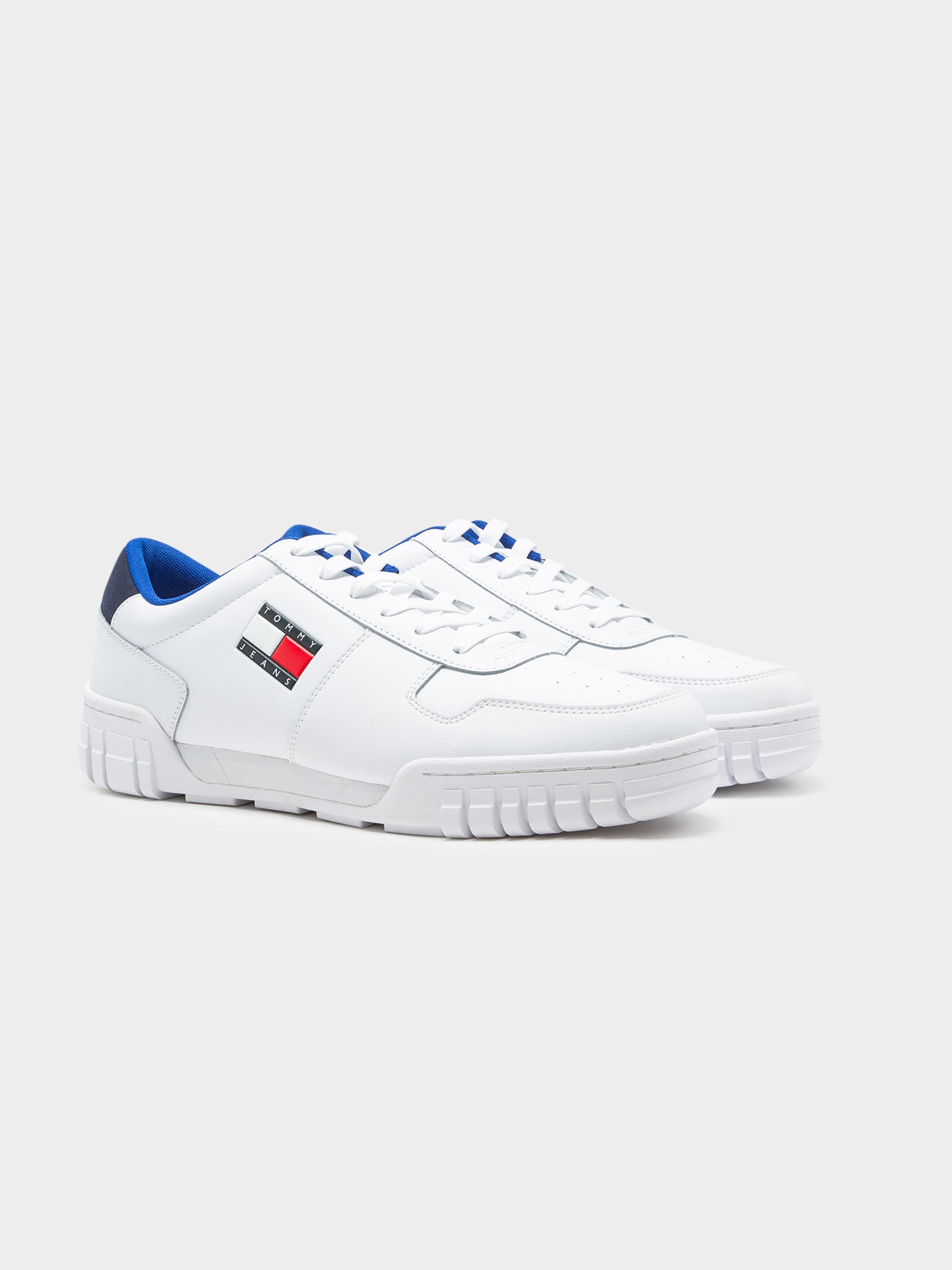 Mens Retro Leather Cupsole Trainers in White & Blue