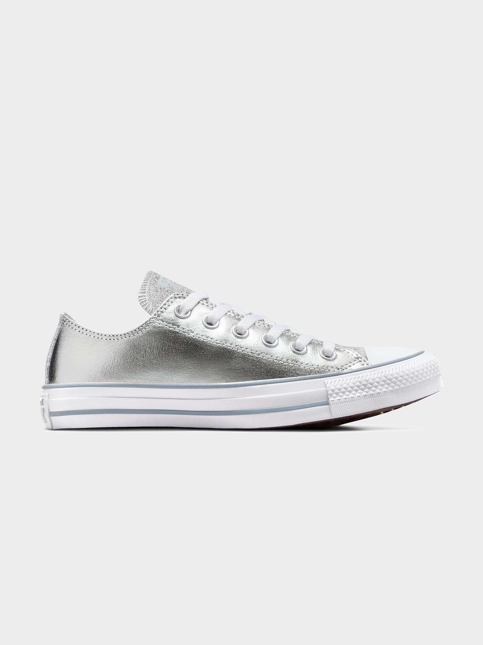 Womens Chuck Taylor All Star Sparkle Party Low Top Sneakers in Metallic Granite