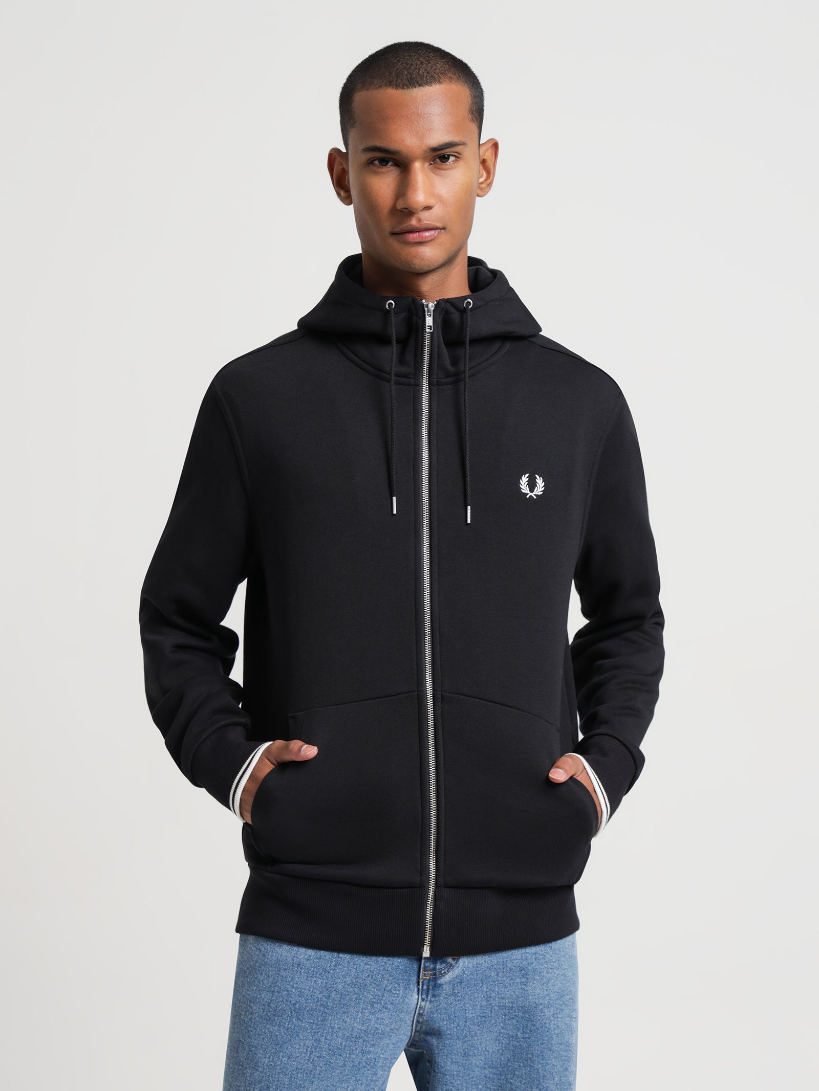 Hooded Zip Through Sweatshirt in Black