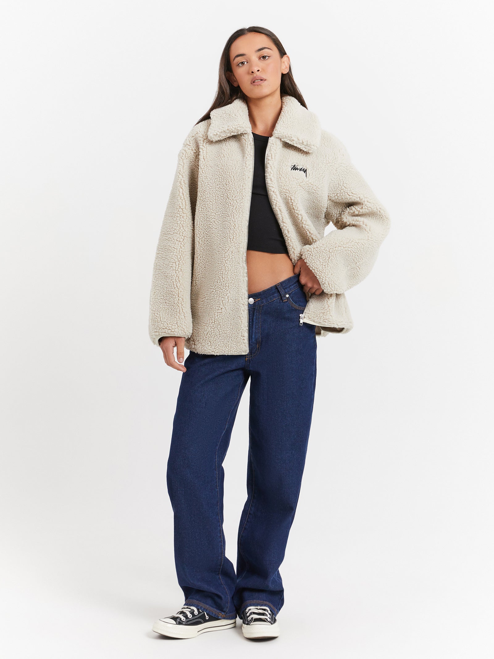 Dice Sherpa Jacket in Winter White