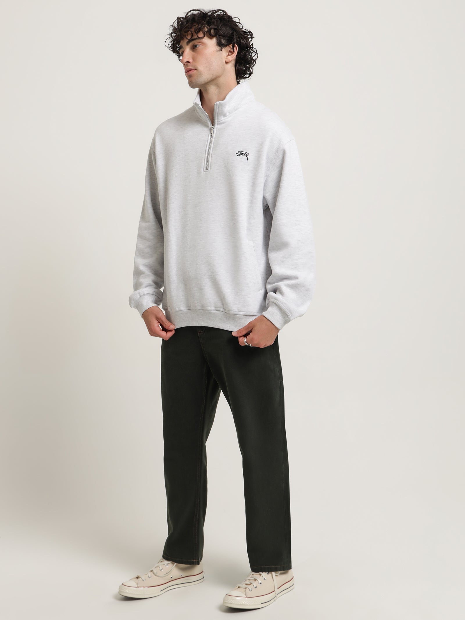 Stock Logo Mock Neck Sweater in White Marle